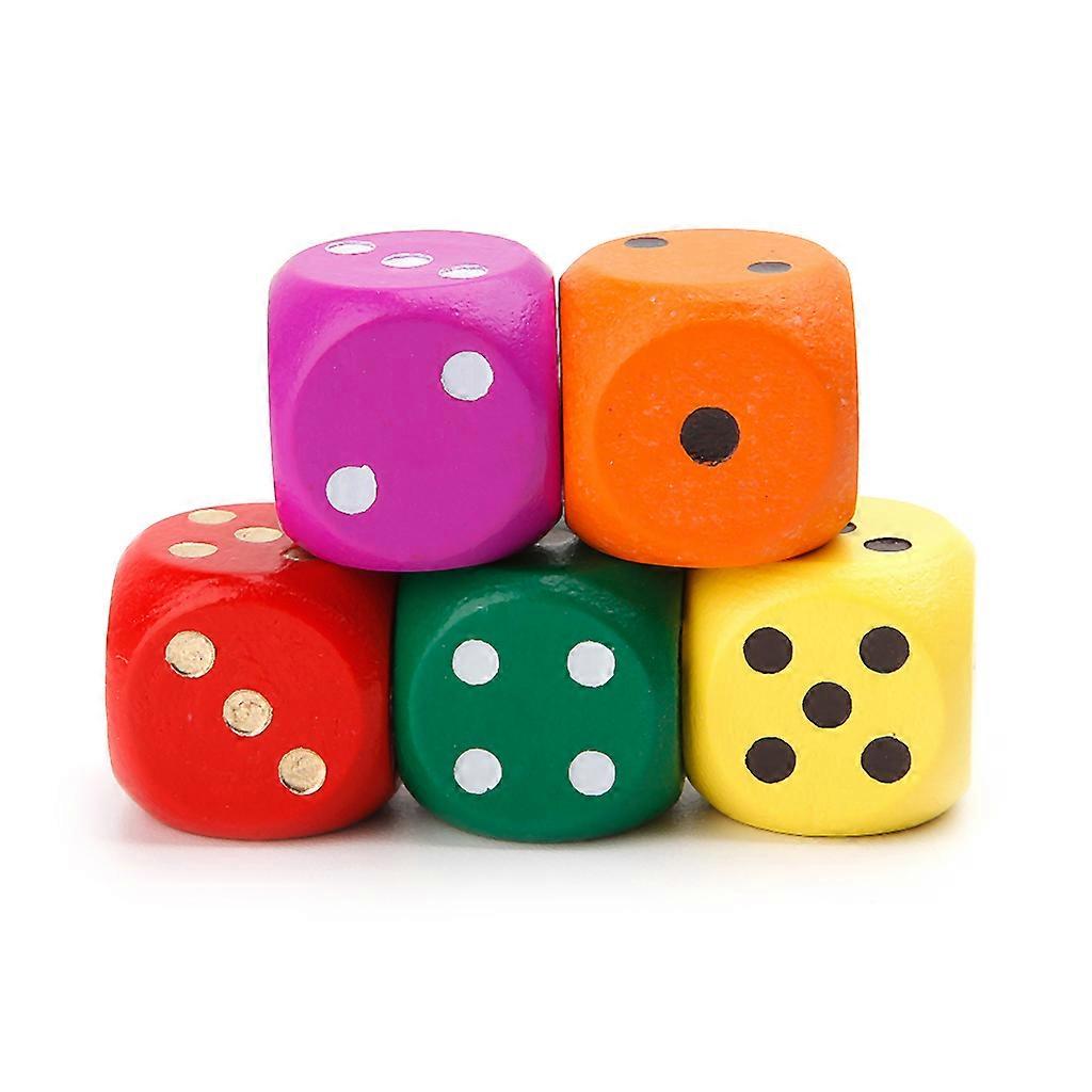 Set of 5 Random Color Large 16mm Round Corner Wooden Dice (5 Colors with dots)