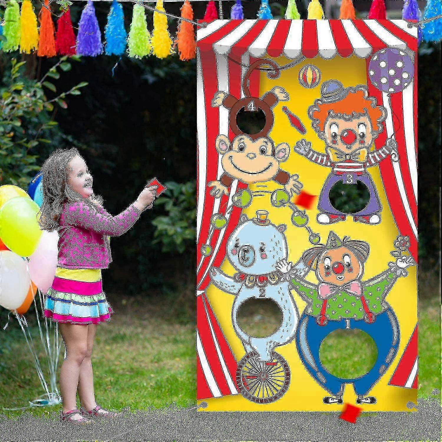Carnival Clown Toss Game Banner With Bean Bags For Kids And Adults In Carnival Party Activities