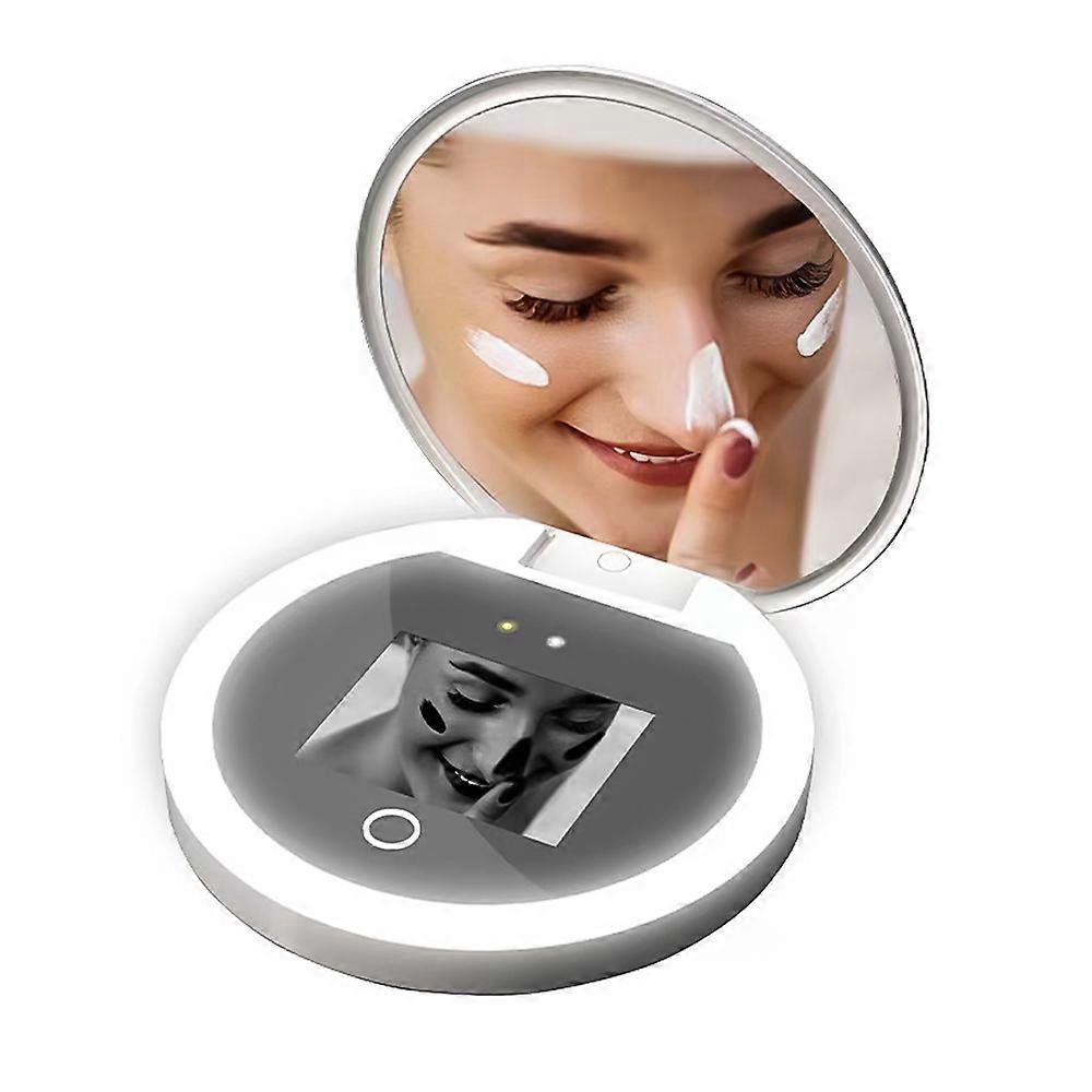 Sunscreen UV Mirror with UV Camera for Sunscreen Test LED Fill Light 3 Light Mode Travel Makeup Mirror Handheld Make Up Mirror