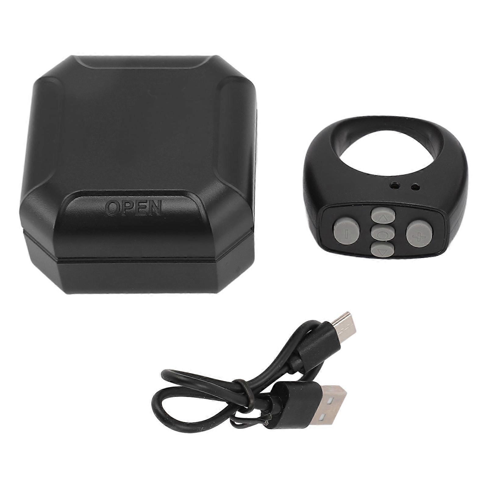 Bluetooth Remote Control Ring for Page Turning, Selfies & Videos - 10m Range, Black