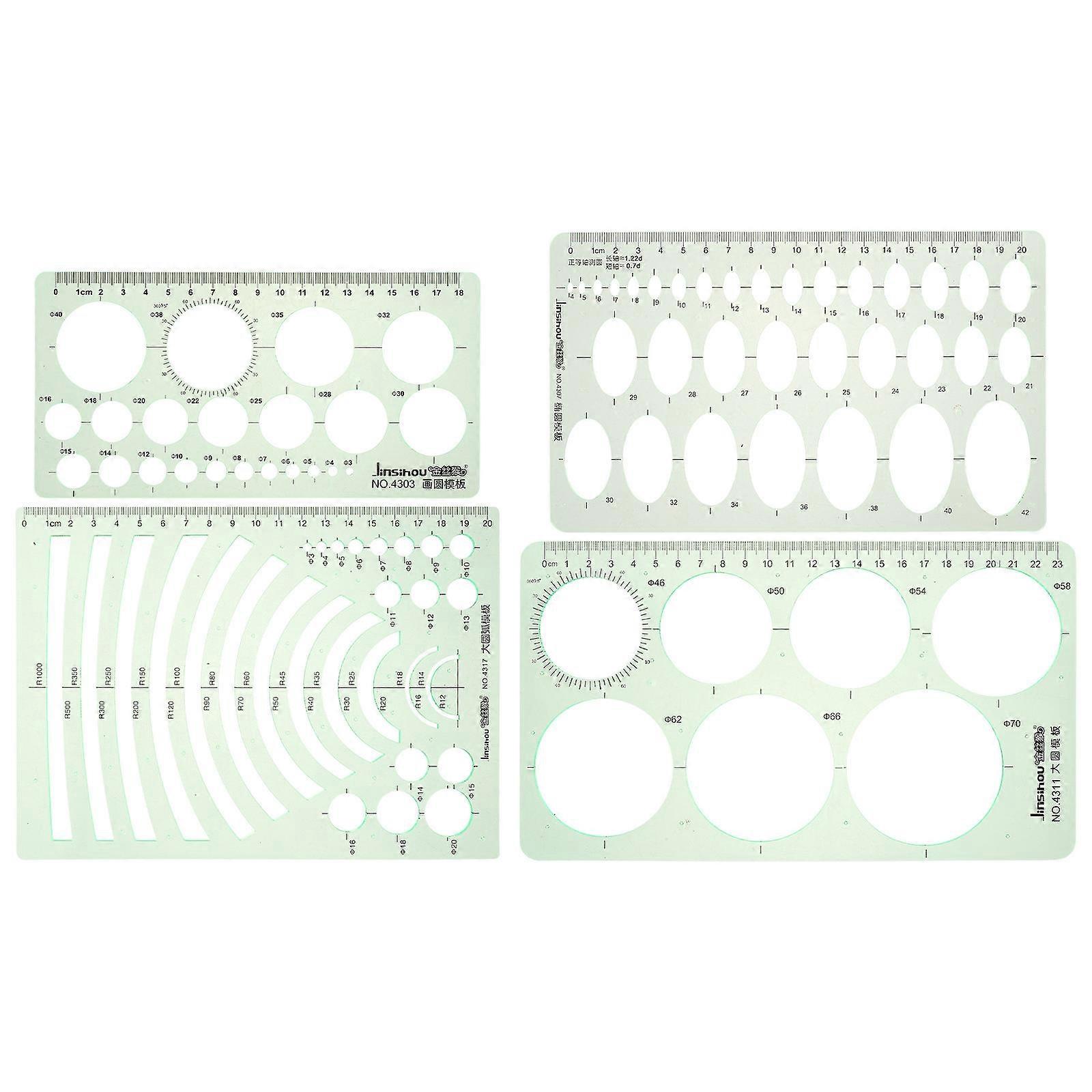 a concise and professional product description based on your input:

 

**4pcs Geometric Measuring Template Stencils with Transparent Scale Rulers**