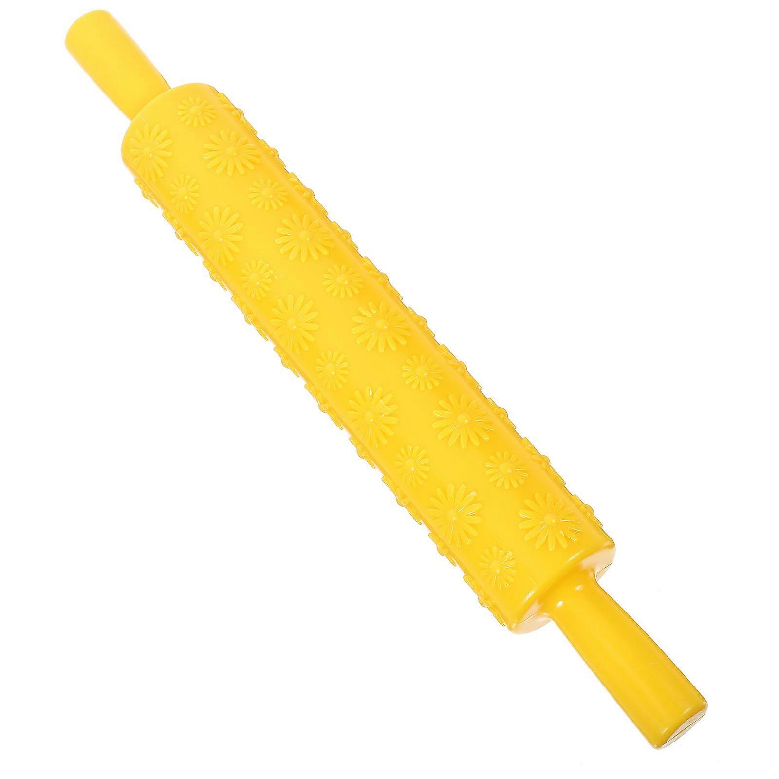 Portable Sunflower Embossed Rolling Pin Fondant Cake Paste Gum Sugarcraft Decorating Tool (Yellow)