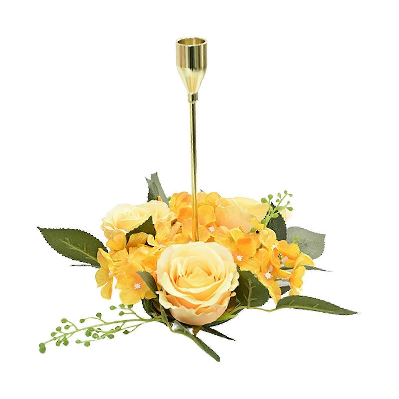20cm Artificial Yellow Rose Candle Wreath for Elegant Table Decor 2025