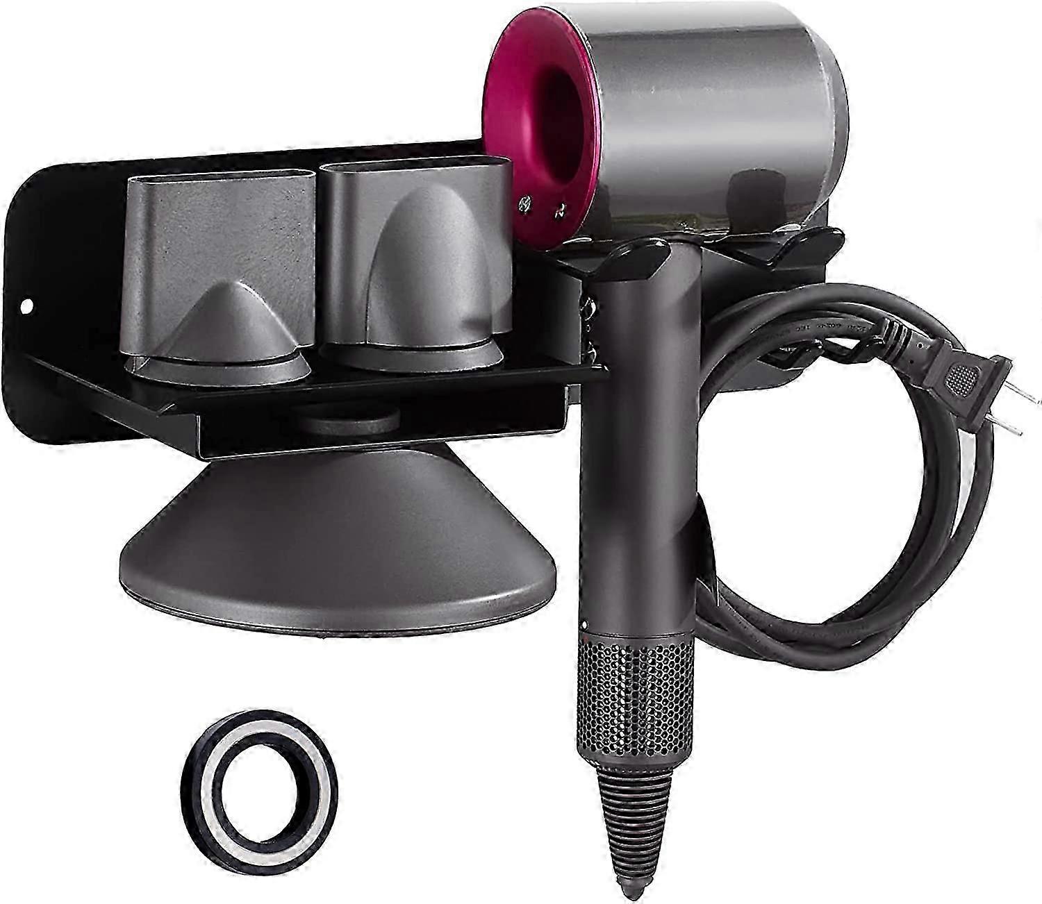 Porta asciugacapelli Porta asciugacapelli a parete nero, supporto per asciugacapelli autoadesivo compatibile con asciugacapelli Dyson Supersonic, spina di alimentazione, diffusore