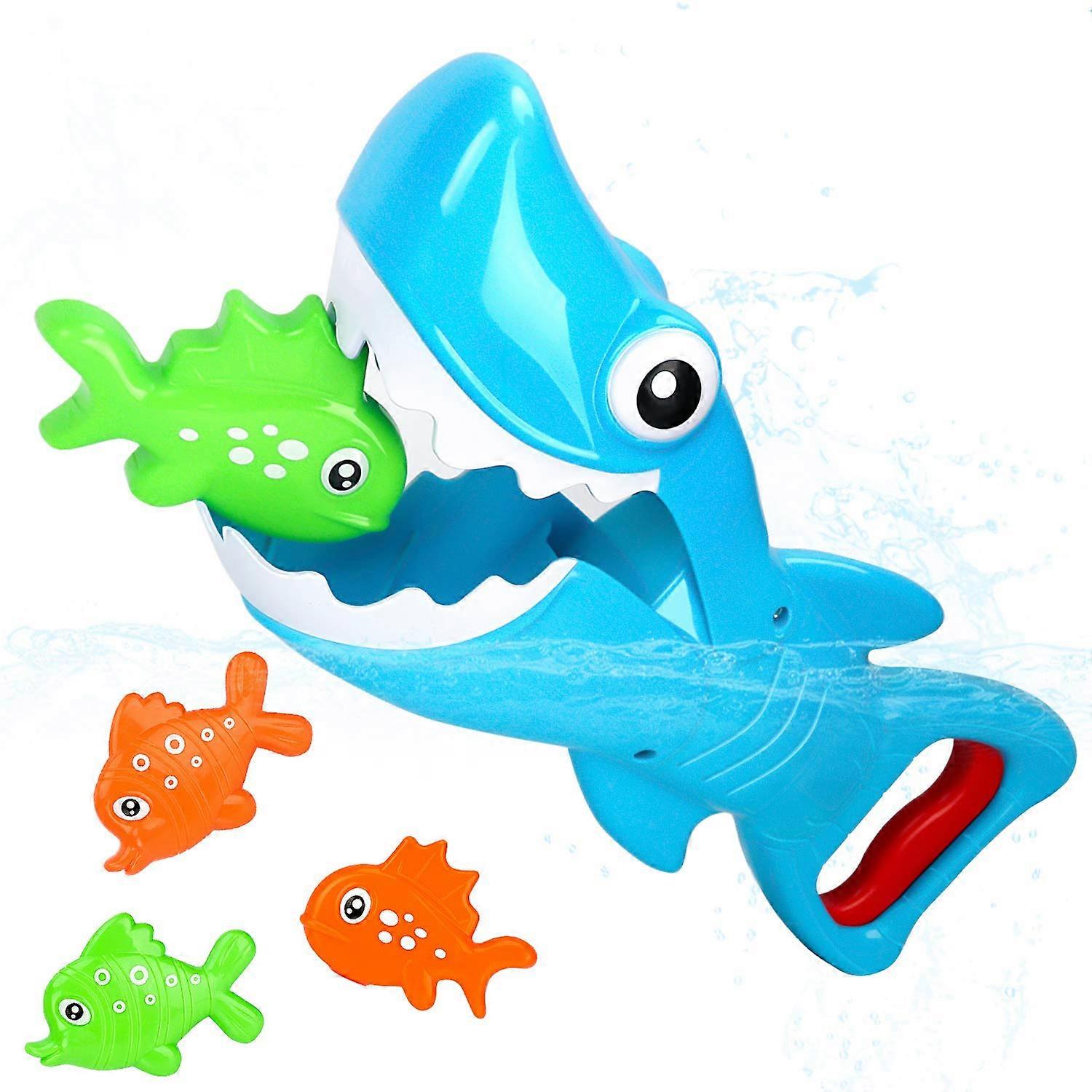 Shark Grabber Baby Bath Toy Set with 4 Floating Fish for Toddlers