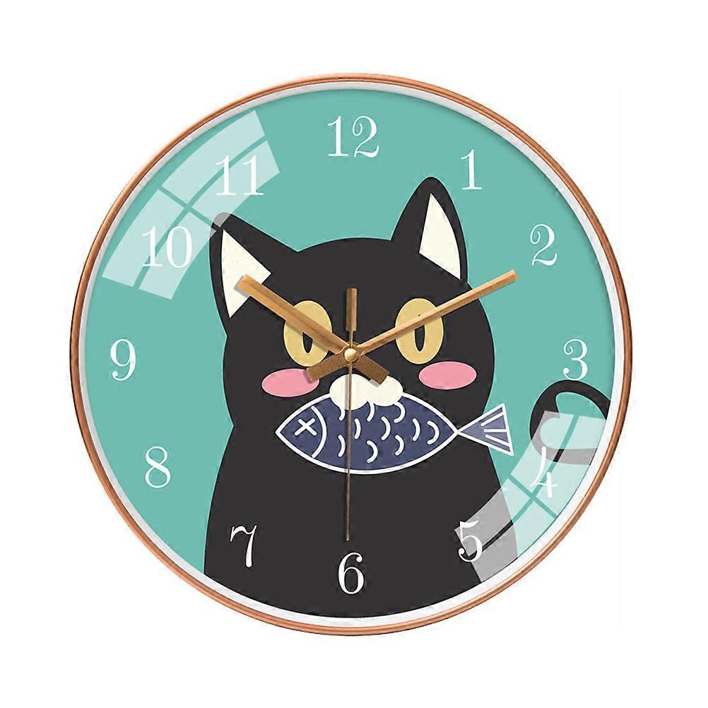 Kids Wall Clock Silent Wall Clock Cat Pattern For Home Decor Children 30*30cm Rose Gold 1Pack