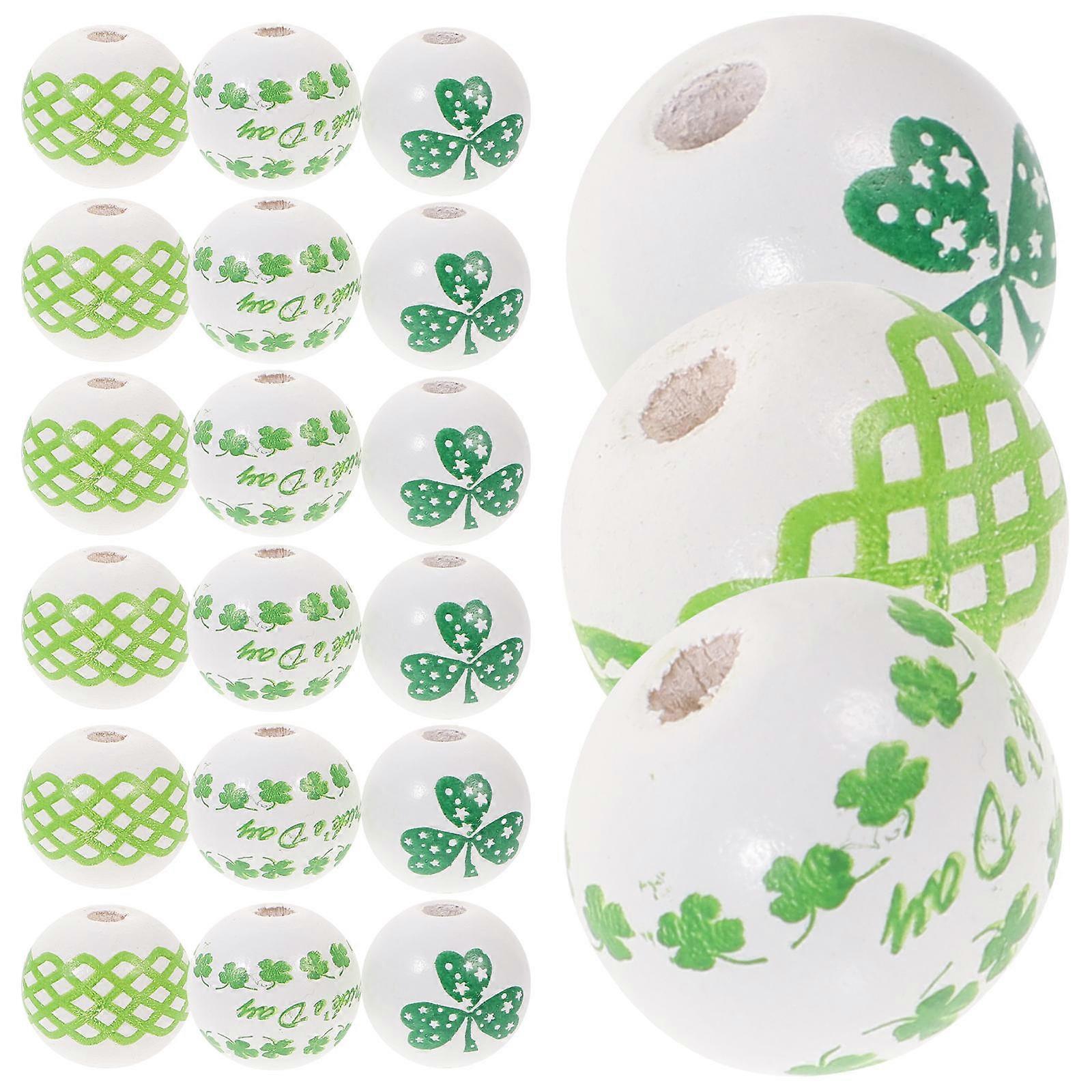 Jewelry Making Beads Patrick's Day Theme Wood Round Decorative Diy Projects 1.6x1.6x1.6cm 60Pcs