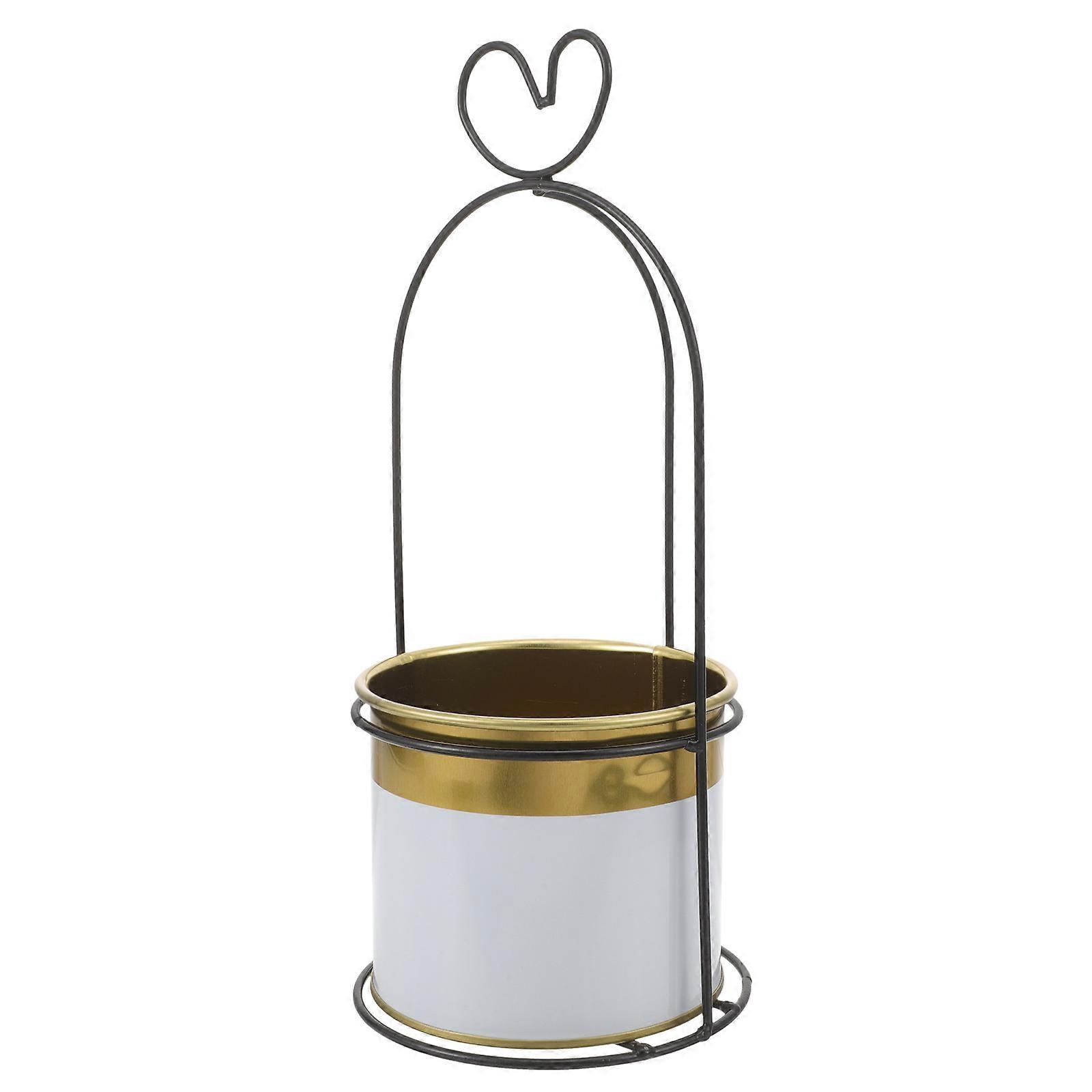 Rustic Flower Bucket Decor Flower Stand Iron Material Sleek Lines Style Home Space Use 12.6X5.1X5.1in Plant Holder 1Pack