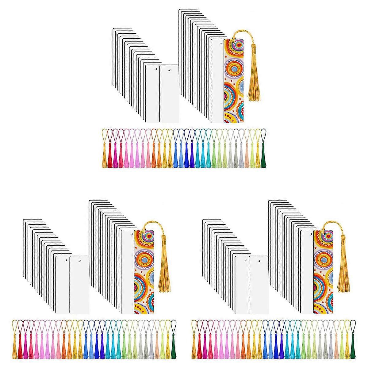 90 Pcs Sublimation Blanks Bookmark, Sublimation Blanks with 90 Pcs Colorful Tassels for DIY Bookmark