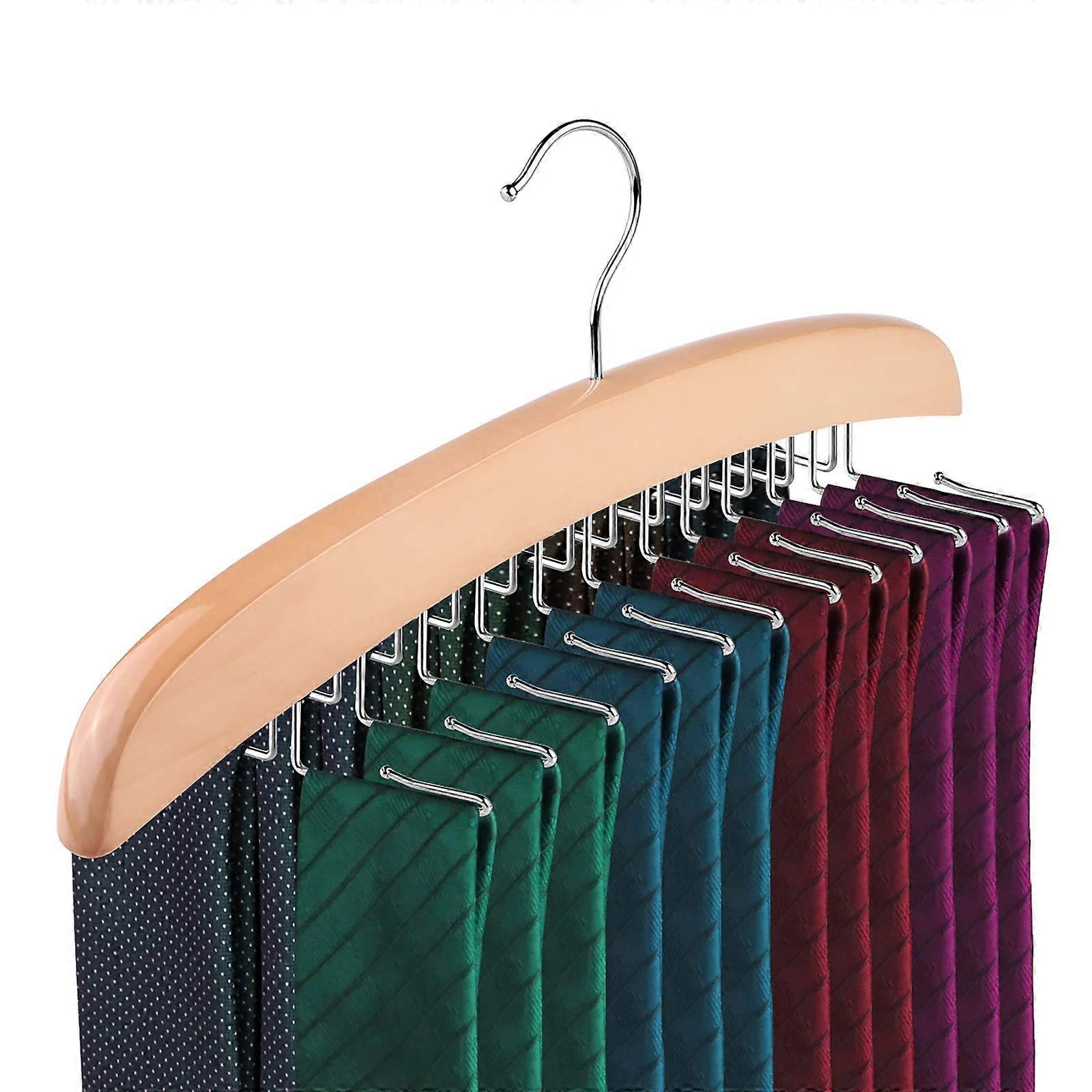 Tie Holder Tie Hanger with 24 Binding for Your Closet Organiser Wooden Tie Hanger Single Hooks 360° Rotating Metal Hooks for Your Closet Organizer