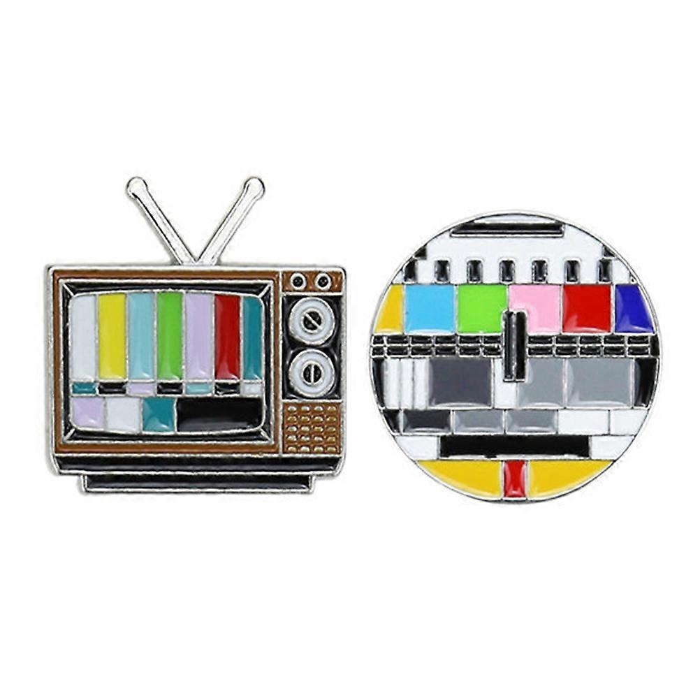 Brooch Pin Retro Tv Channels Shaped Creative Brooches Unique Costume Props Decoration Small present For Daily Wear Assorted Color 3x3x0.5cm 2Pcs