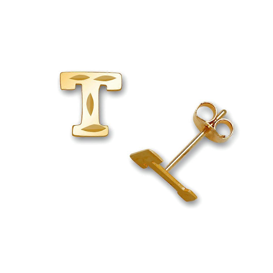 14k Solid Yellow Gold Letter Name Personalized Monogram Initial Stamping Earrings Stud Earring
