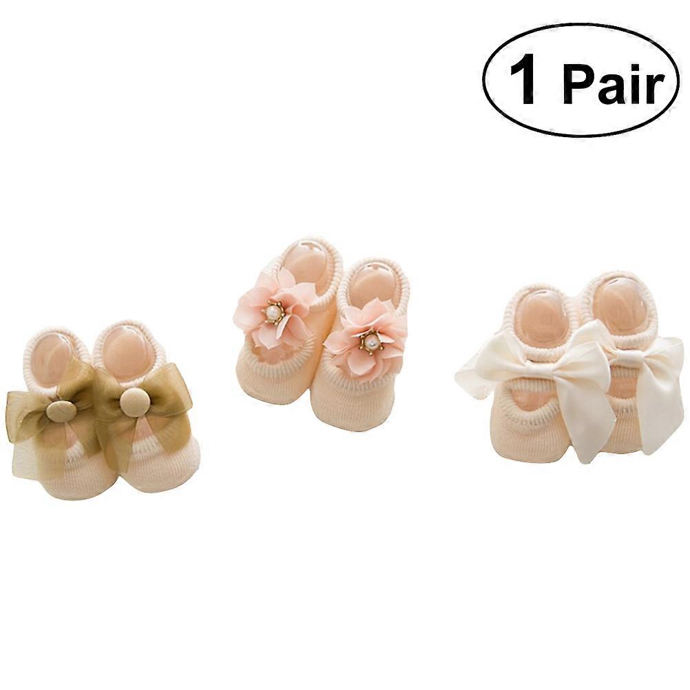 Baby Socks Newborn for Girl Toddler Infant Soft Cotton Socks with Lace Anti Slip Socks 1Pair Light Orange