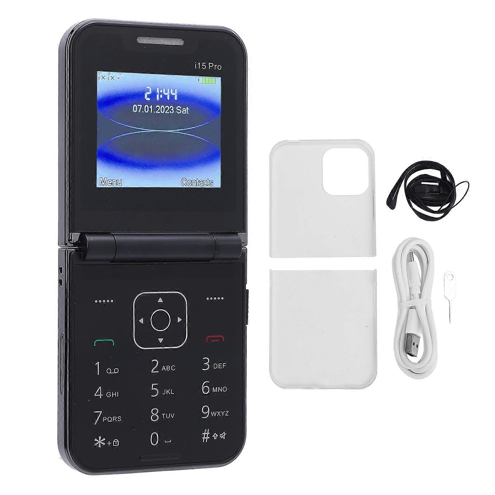 Black Unlocked Flip Phone, Dual SIM, Large Buttons, Long Battery, Senior-Friendly Design