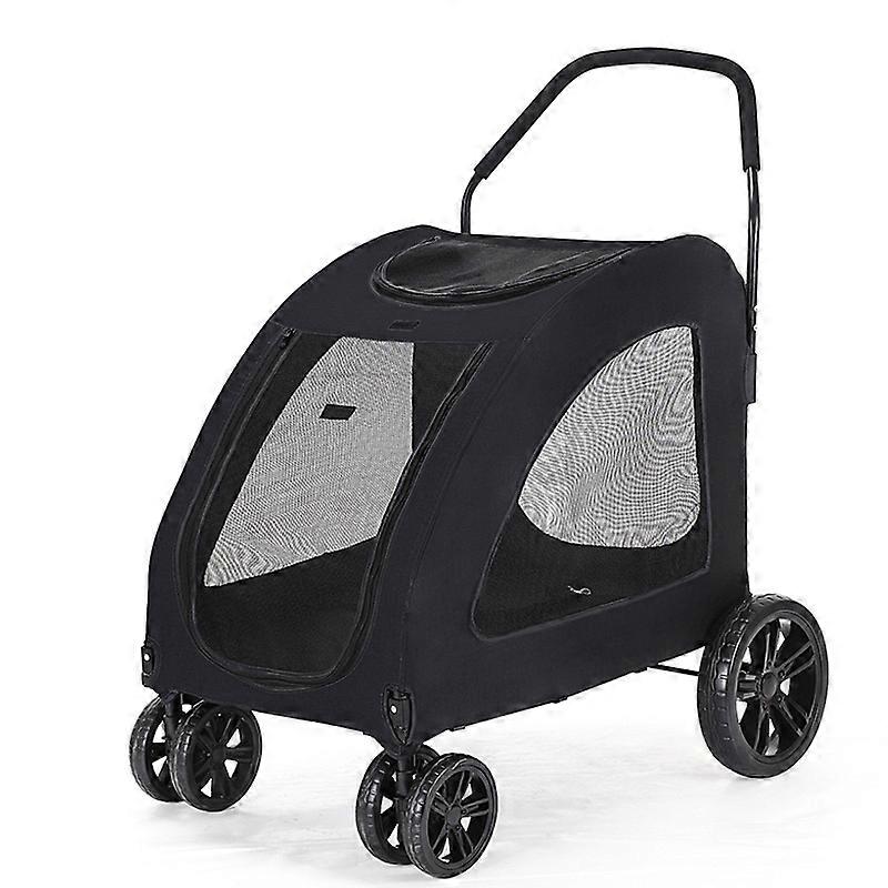 Foldable Dog Stroller Full Zipper Large Space Strong Bearing Capacity Breathable Pet Stroller for Outdoor Travelling Black