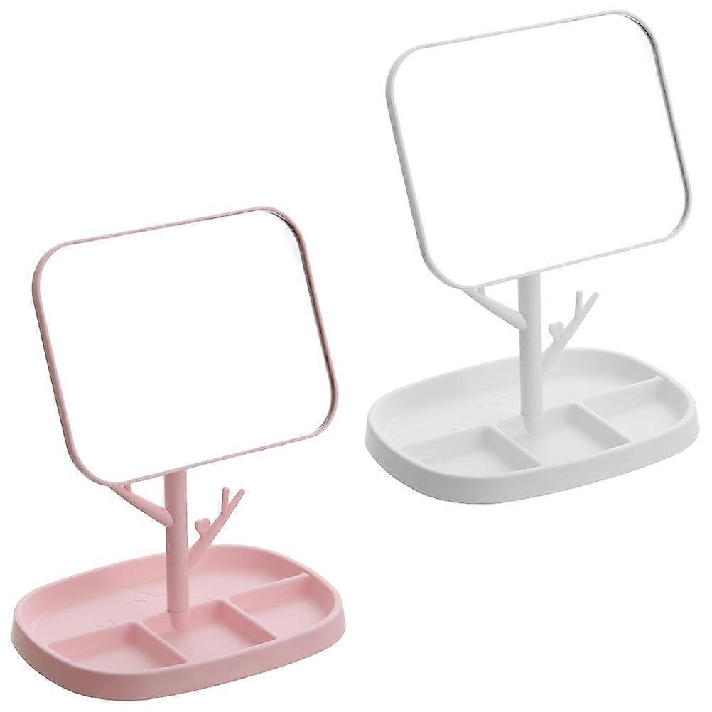 Rotatable Desktop Makeup Mirror with Storage Tray for Home Use 2 Pieces