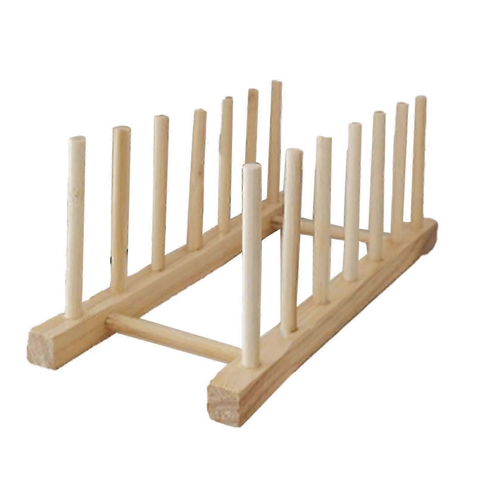 Vertical Wooden Dish Drying Rack with 6 Grids and Sturdy Base for Cups and Cutting Boards