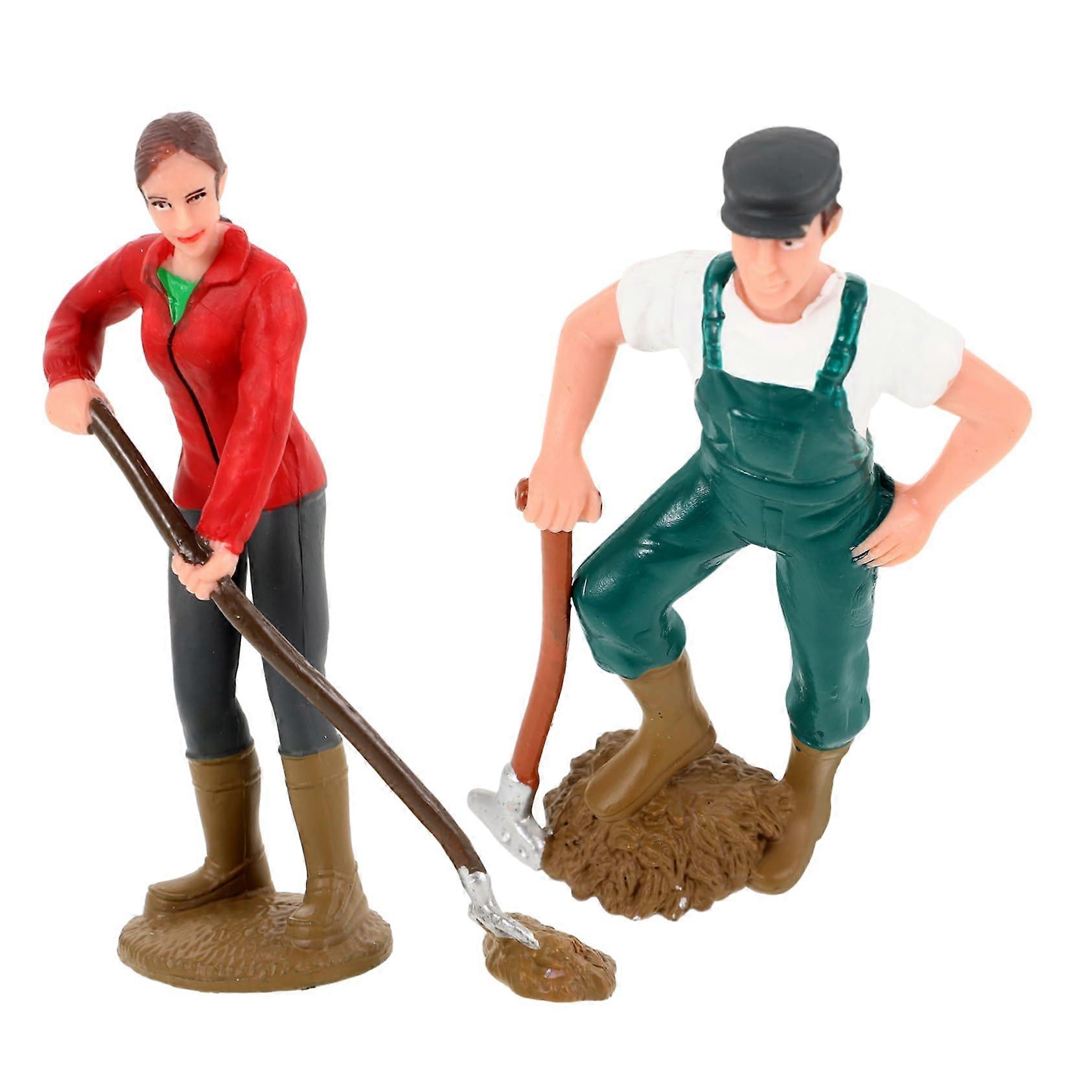 Farm Figures 2-Pack for Sandbox Decor, Realistic Farmer Models for Bookshelves, Windowsills, and Displays