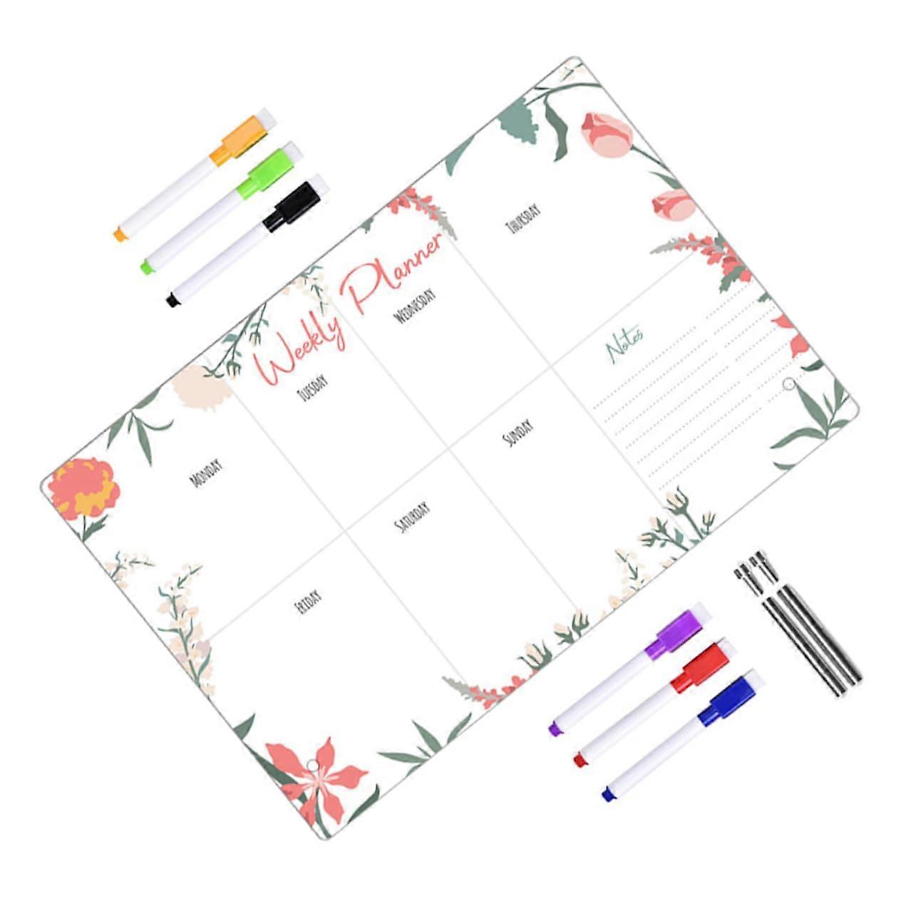 1 Piece Desk Whiteboard with Floral Pattern, Writable Desktop Planner Board, Includes DIY Transparent Memo Board and Markers for Office and Home Use