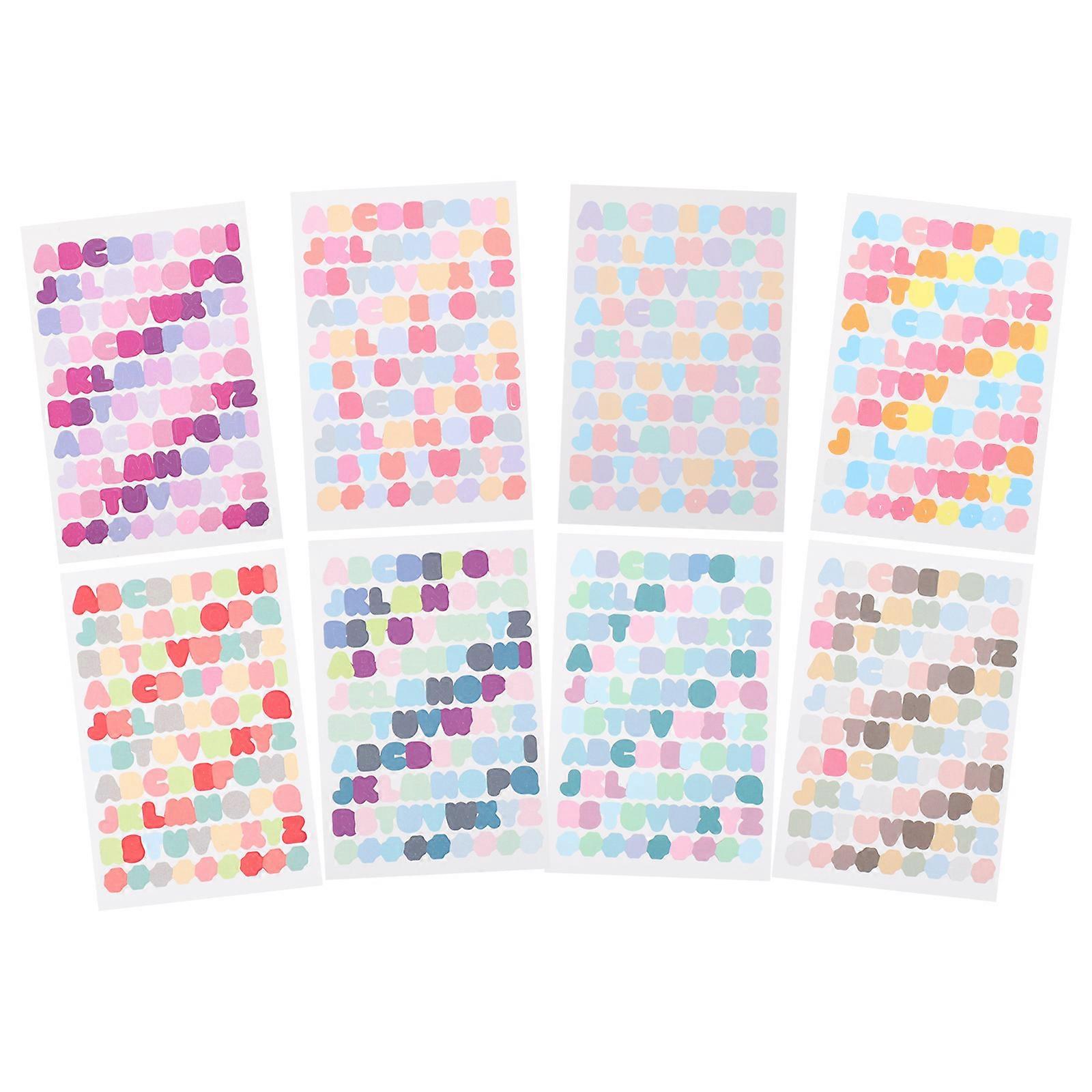 Bright Alphabet Stickers 8 Sheets DIY Diary Decorative Paper Stickers for School, Office & Home Use Durable Stationery for Journaling &