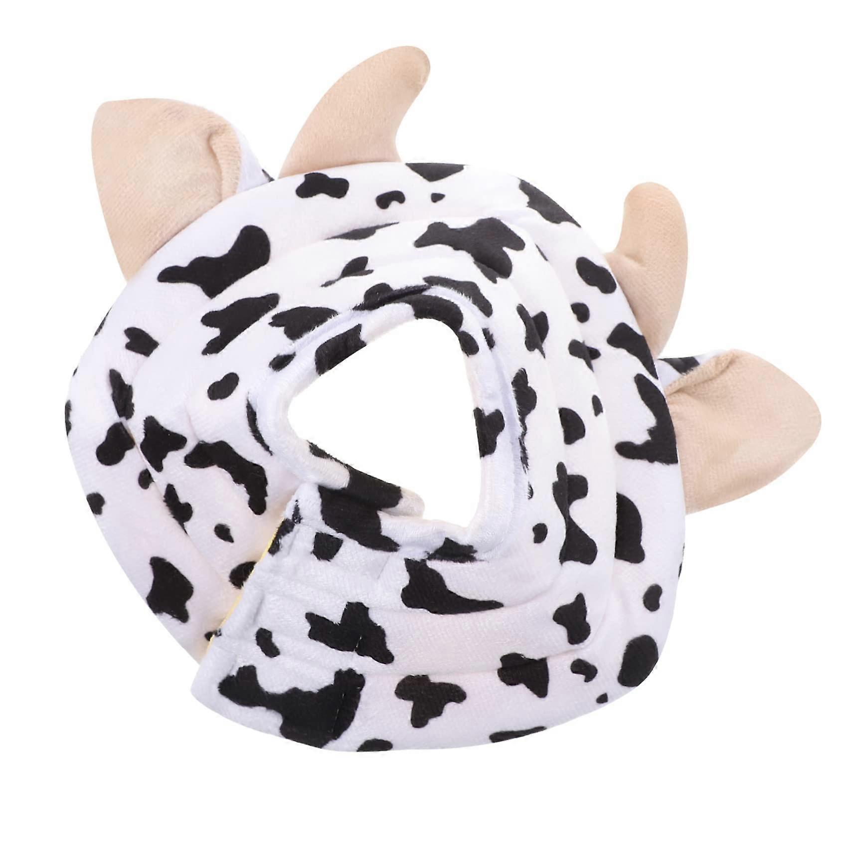 Cow Shaped Plush Cotton Dog Collar For Pets Cow Print Style White Color Neck Cone Model Fast White