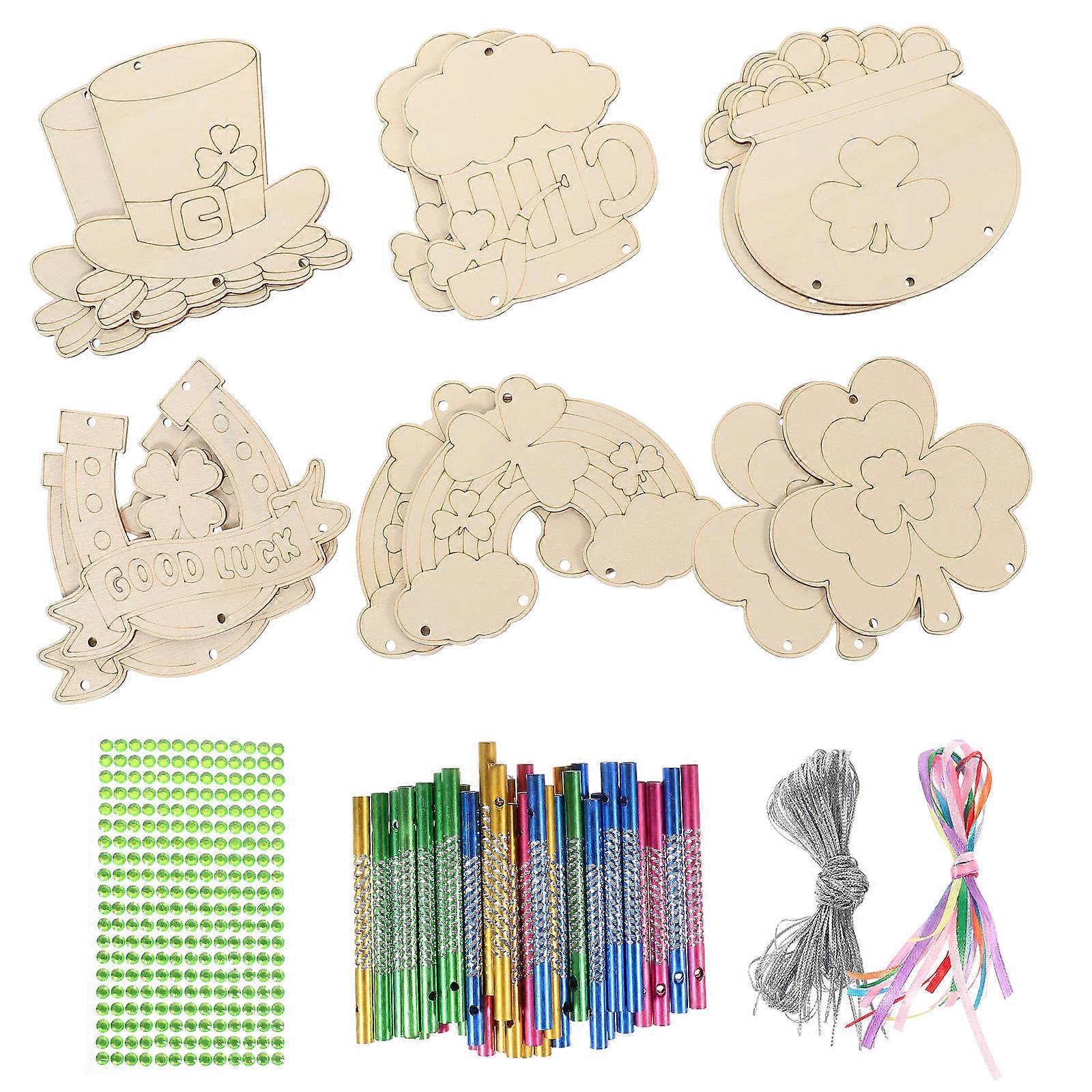 Unique Wind Chimes St Patrick Style Cloverleaf Shape Diy Craft Set For Outdoor Hanging Assorted Color 12.00X10.00X0.20Cm