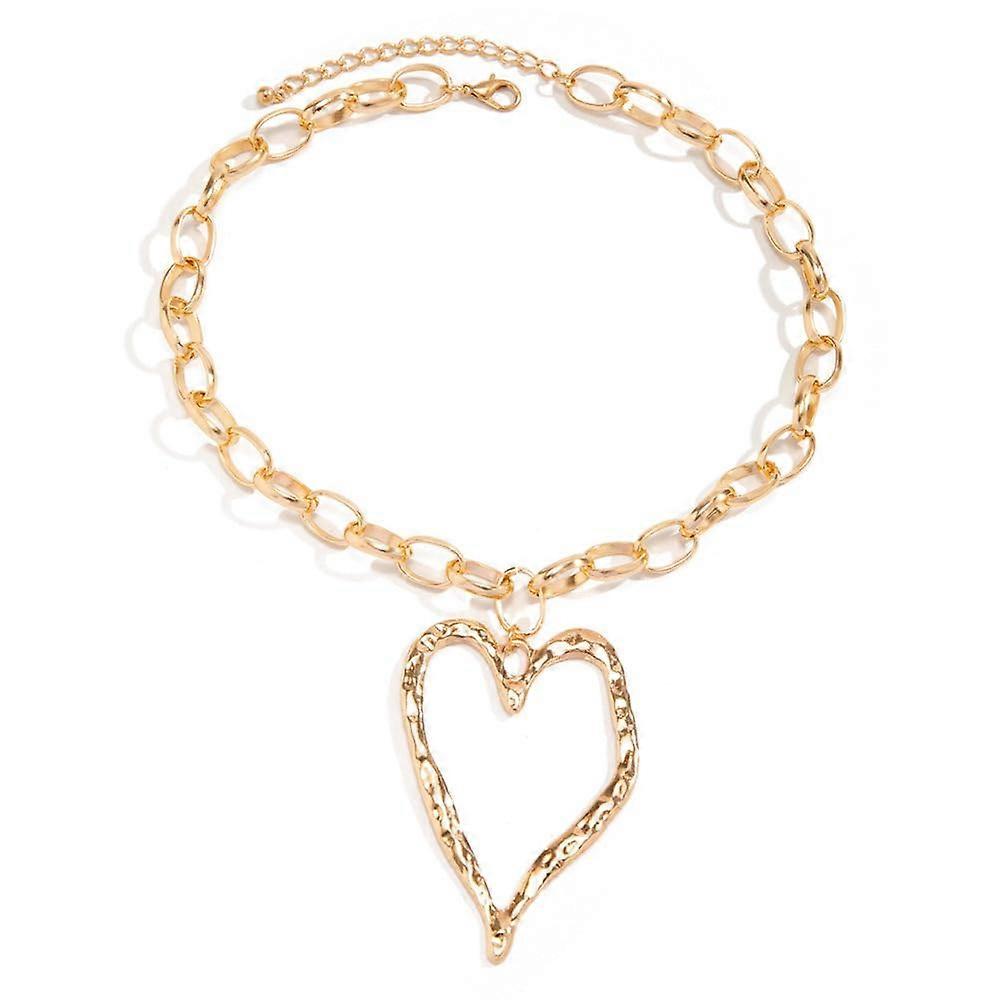 Exaggerated Heart Pendant and Irregular Texture Necklaces  Geometric Choker