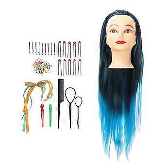 Blue Hair Mannequin Training Head Set with Comb Clamp Hair Styling Hairdressing Mannequin Head