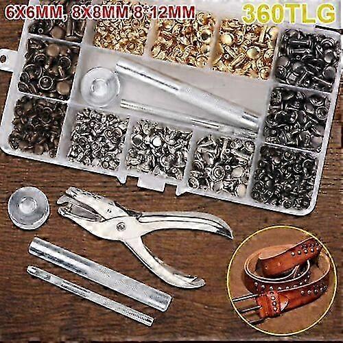 360-Piece Hollow Rivets Set in 6/8/12 mm Sizes - DIY Decorative Leather Rivets for Crafts & Projects