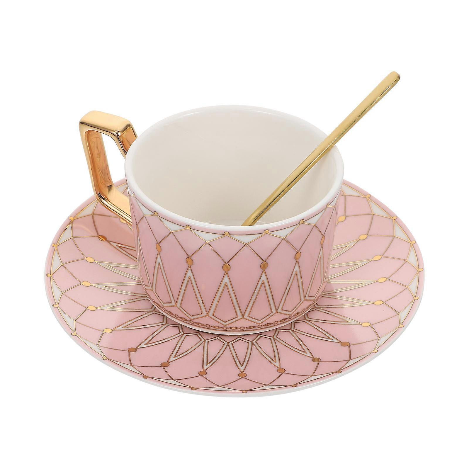 Vintage European Ceramic Coffee Mug Set with Tray and Spoon – Versatile for Home, Office, Café, and Restaurant Use for Coffee, Tea, Water