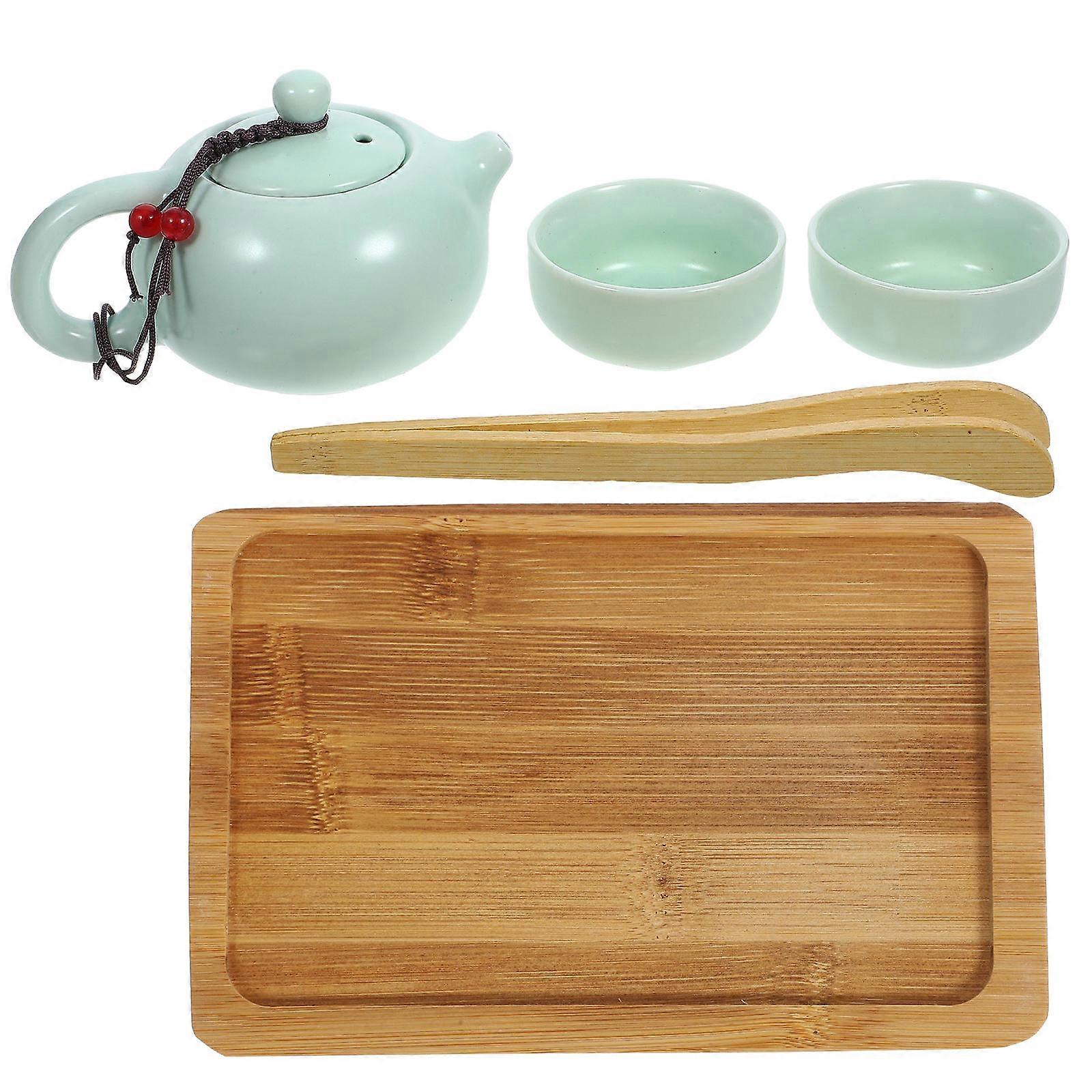 Portable Travel Tea Set with Porcelain Teapot and 2 Teacups for Brewing Green Black Tea While Travelling 6 Pieces