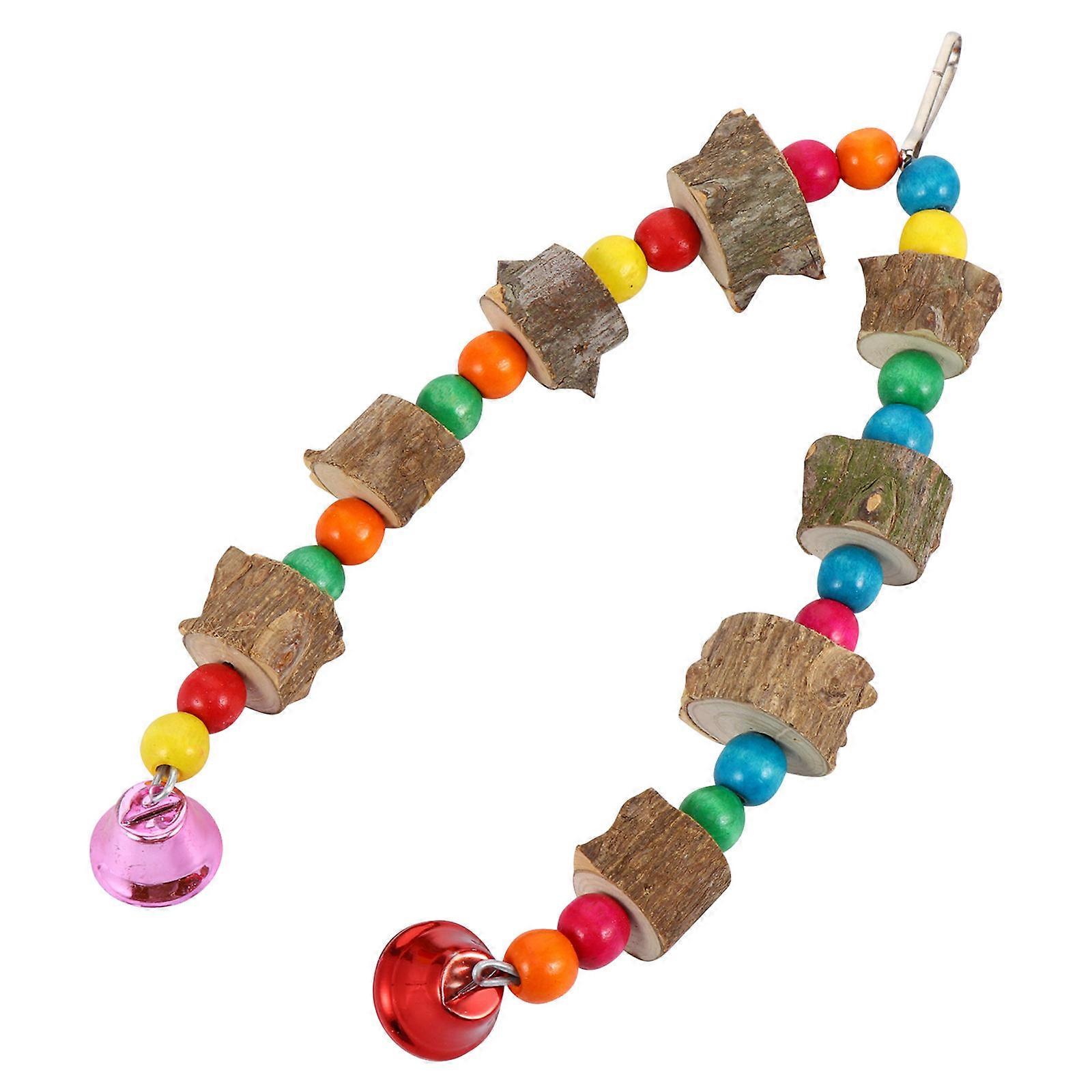 Rope Chew Pendant for Birds with Bells and Beads 2pcs Hanging Parrot Cage Toy for Play and Exercise