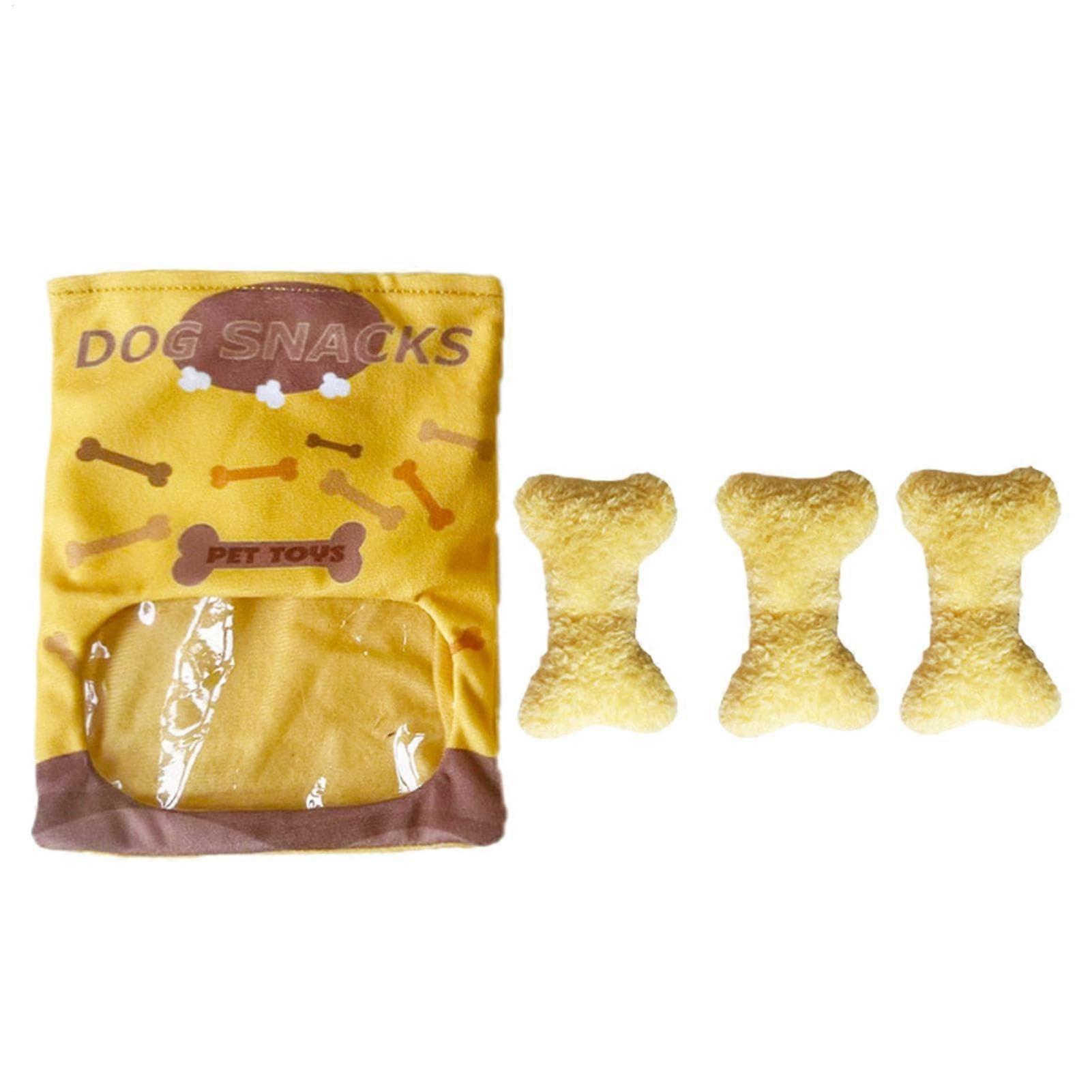 Bone Shaped Pet Toy for Dogs - Soft Plush Puppy Chew Toy, Crinkle Interactive Snack Bag, 12-Inch Fabricated Bone