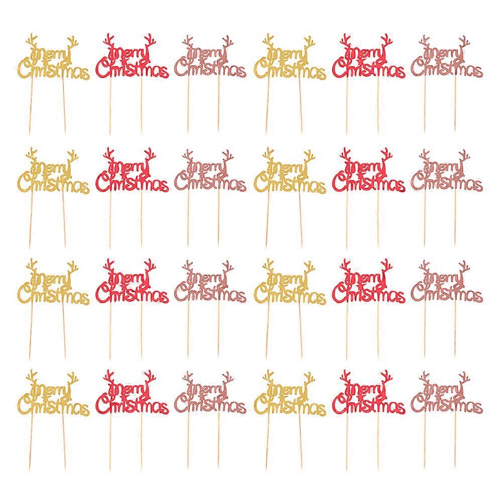Christmas Elements Cupcake Topper 24pcs Antler Card Inserts Safe Material For Cake Decor