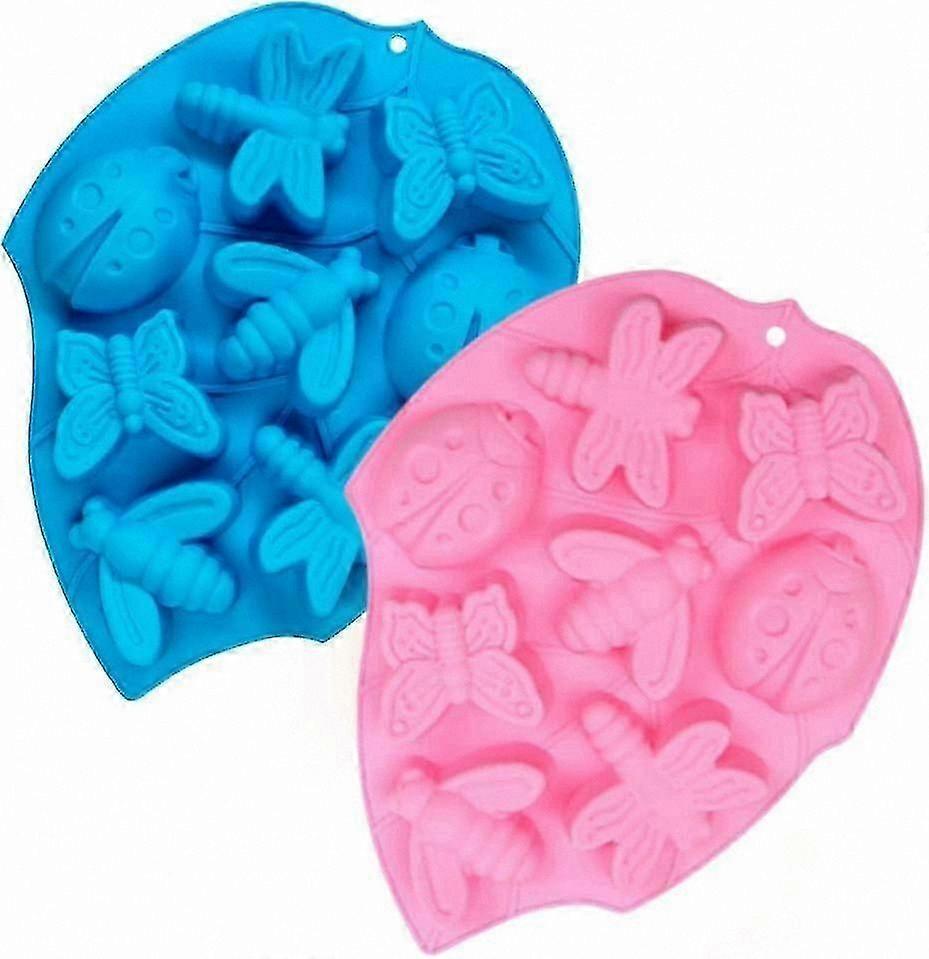 2-Pack Silicone Baking Molds, 8-Cavity Insect Design for Cupcakes, Candles, Soaps, and Chocolates - Blue & Pink