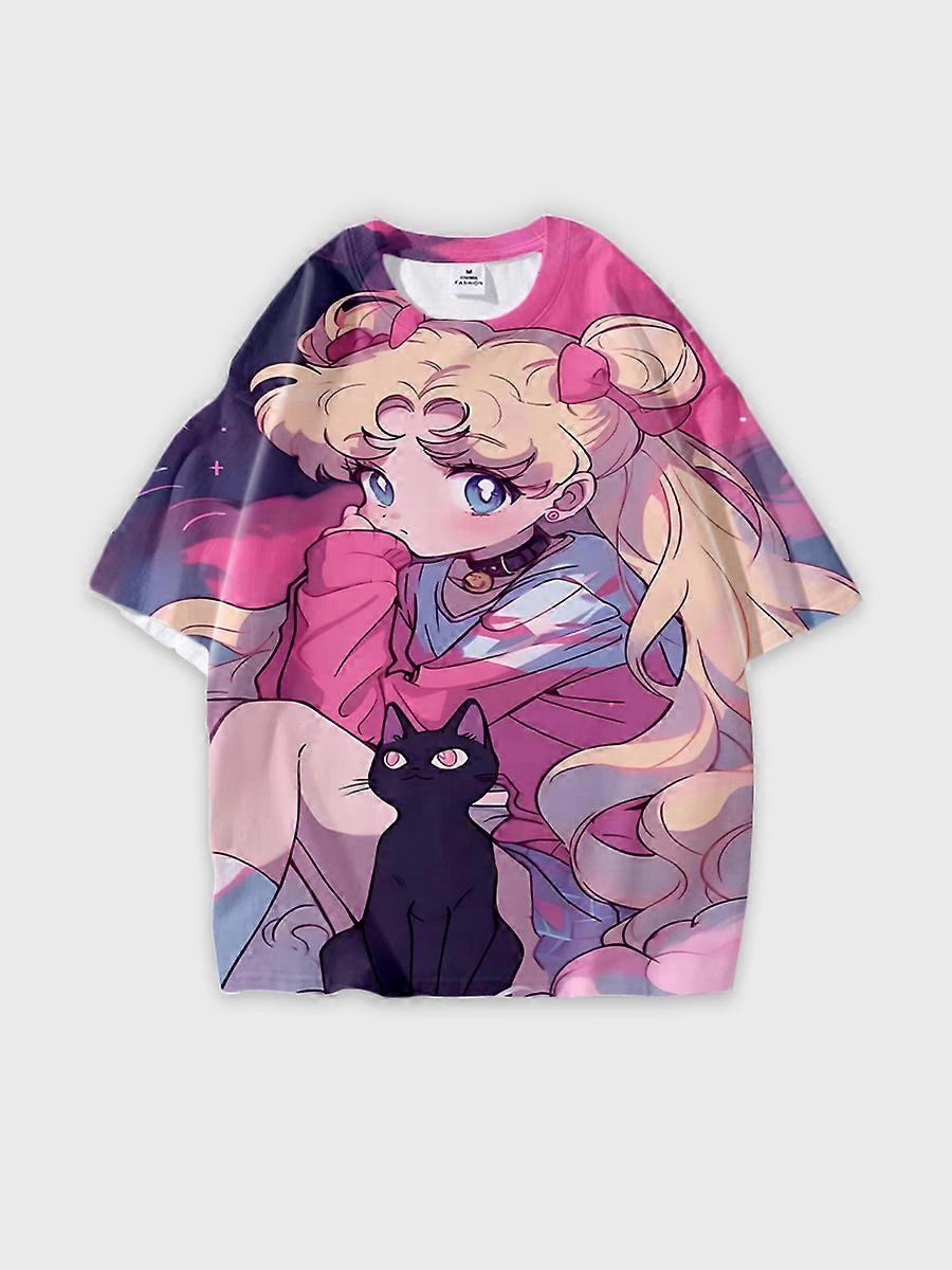 T-shirt round neck Role Pattern loose short sleeve D2360