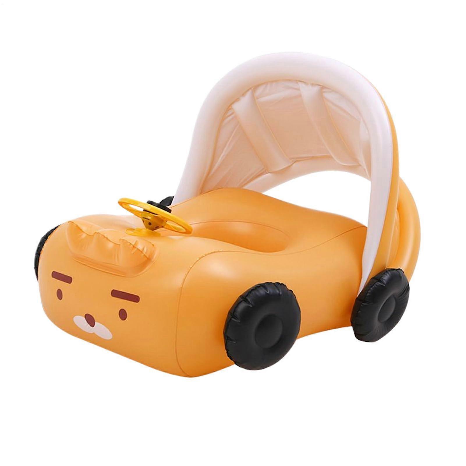 Kids Car Pool Float, Ride On Float with Sunshade, Comfortable Swimming Floater, Group Beach Activities, Pink