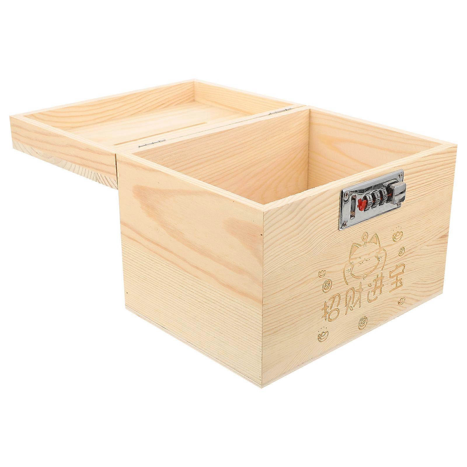 Wooden Piggy Bank for Kids with Coded Lock and Khaki Color for Storage 4.5 x 3.2 inches