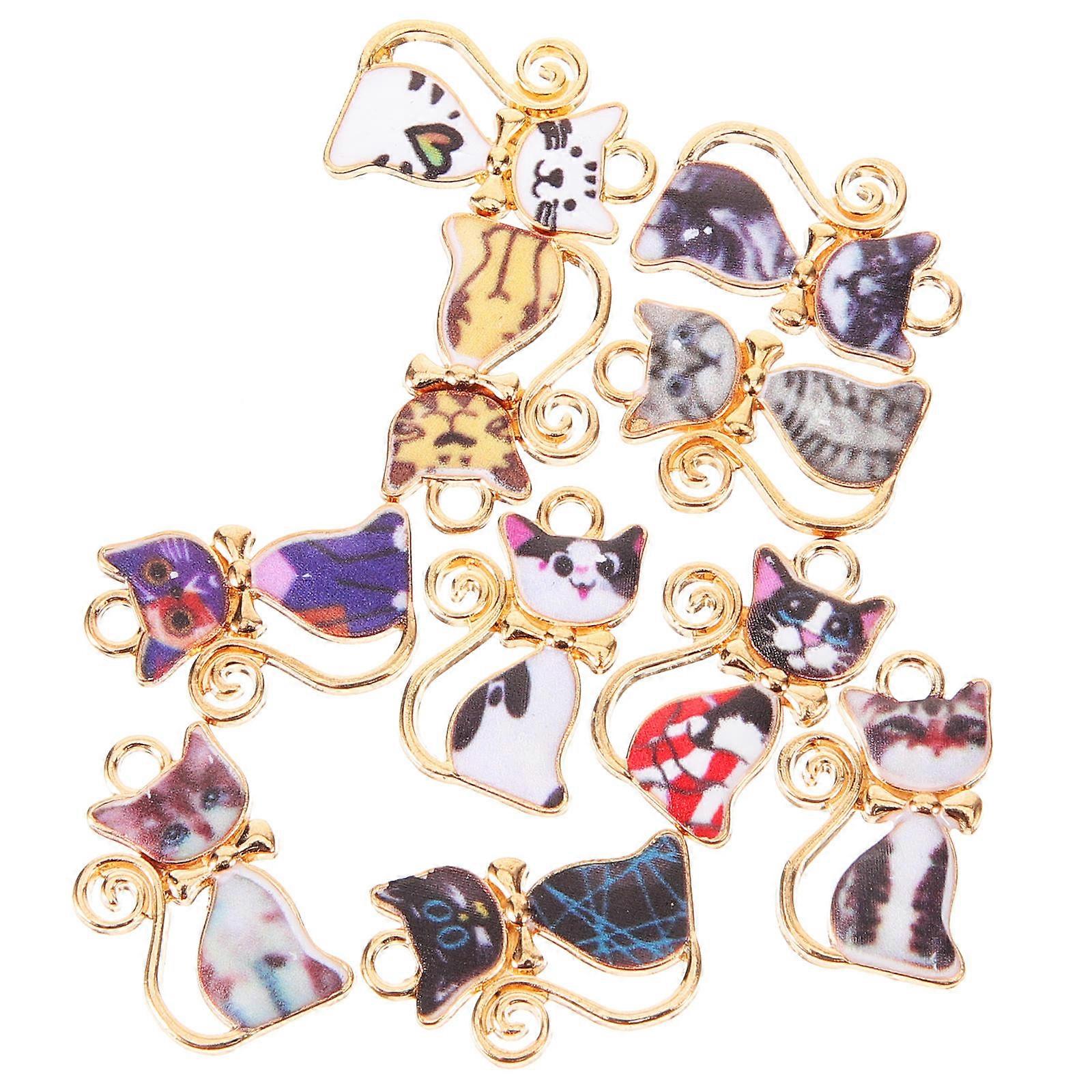 Cute Cat Charm Pendants for Jewelry Making Supplies Assorted Color Lightweight Alloy