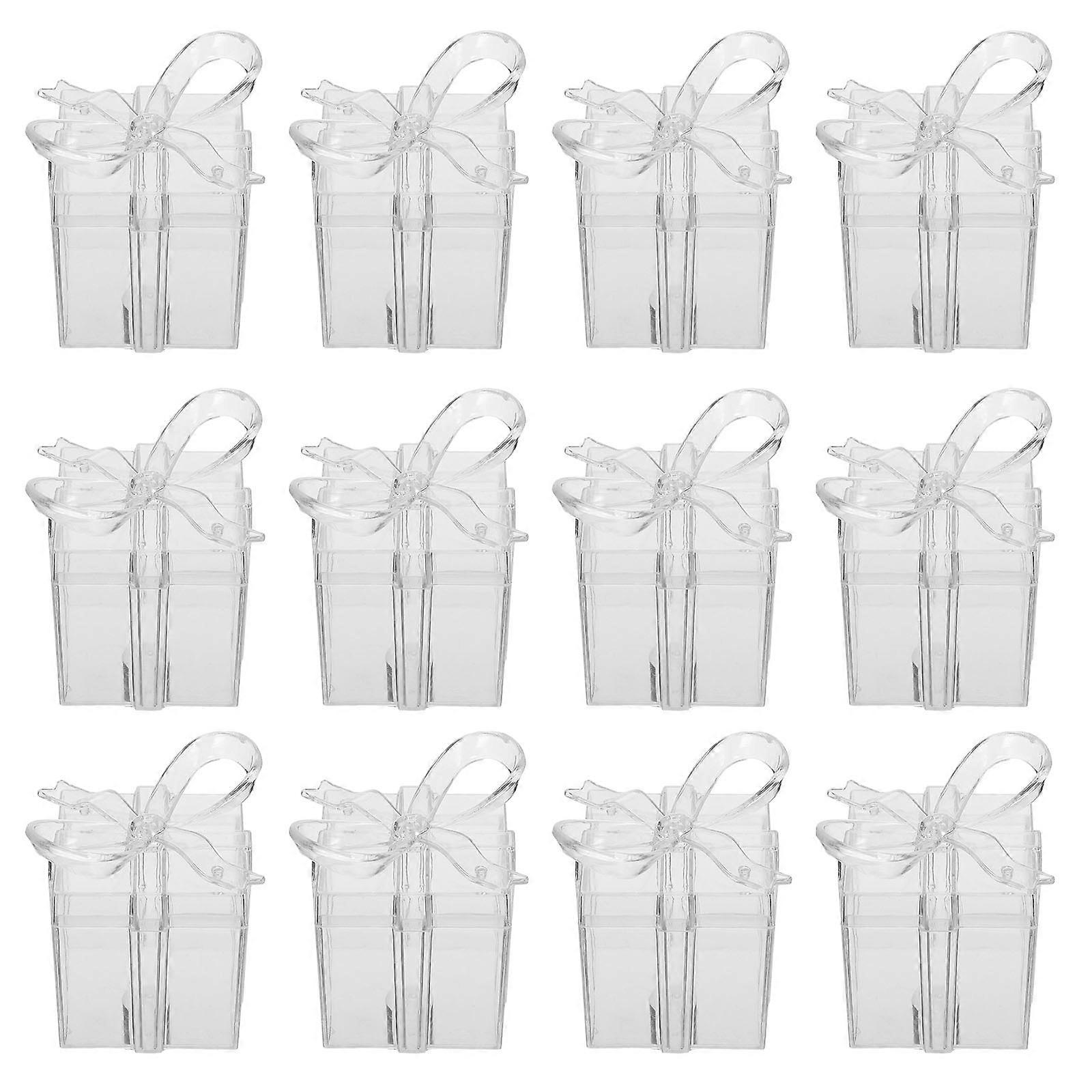 Clear Square Candy Boxes 12pcs – Transparent Treat Packaging for Weddings, Birthdays & Events with Sturdy Build and Charming Bow Design