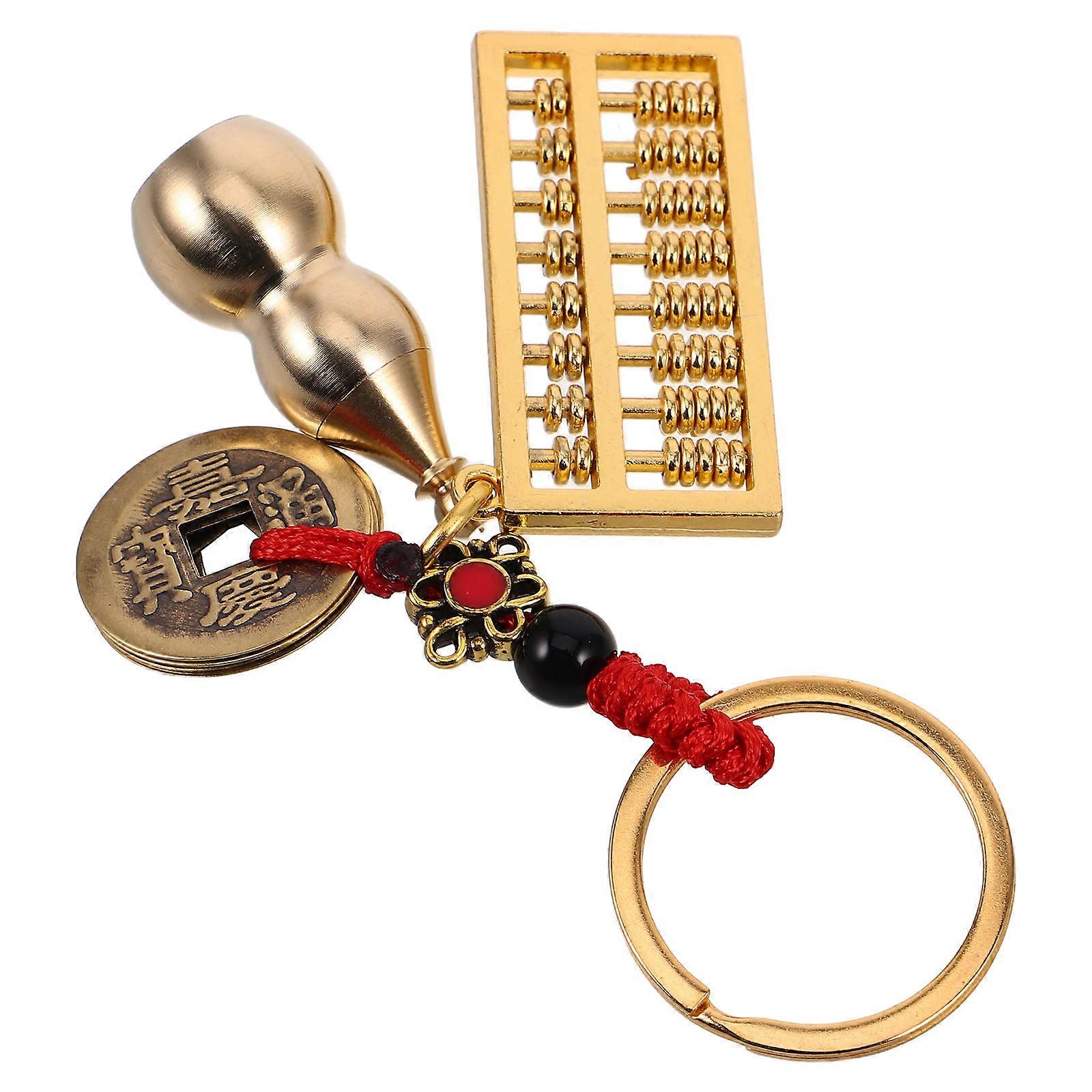 Feng Shui Brass Coin Key Ring Gourd Shape Multi Functional Car Key Holder Bag Accessory 1Set