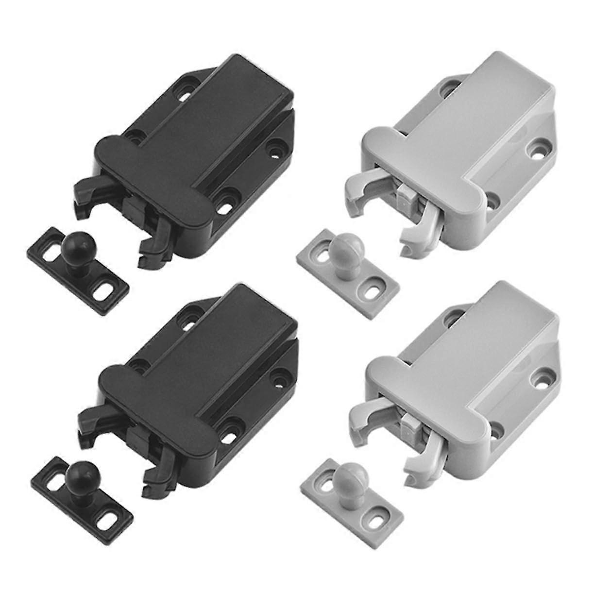 Self-Locking Push Latch - Plastic Cabinet Door Catch, 4-Pack, Push-To-Open, Lightweight Durable Furniture Hardware