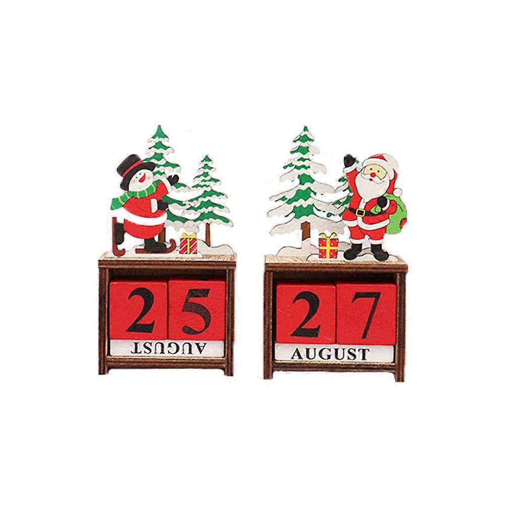 Wooden Desk Calendar with Snowman Design for Home Decoration Reusable Vintage Style 3 Sections