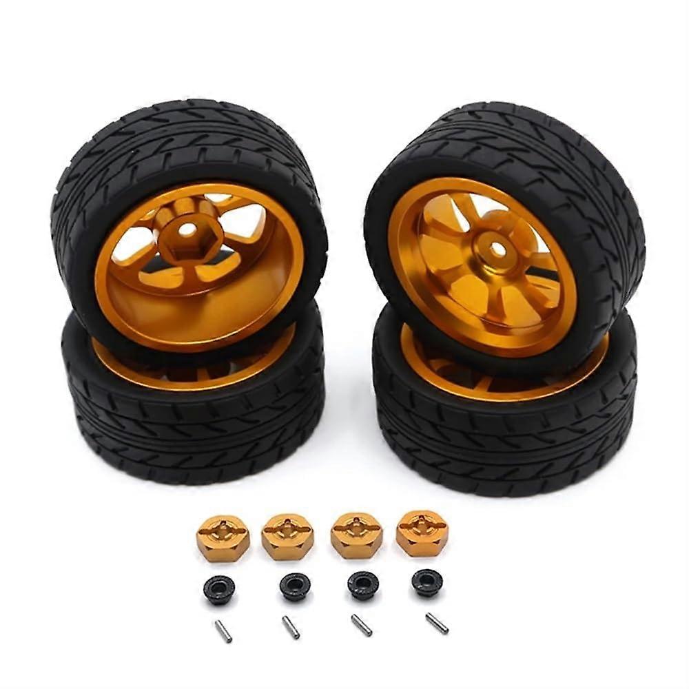 65 mm Rubber Tires with Metal Rim, 12 mm Hexagon, Compatible with RC Cars 144001, 144010, A959, 4 Pieces, Yellow