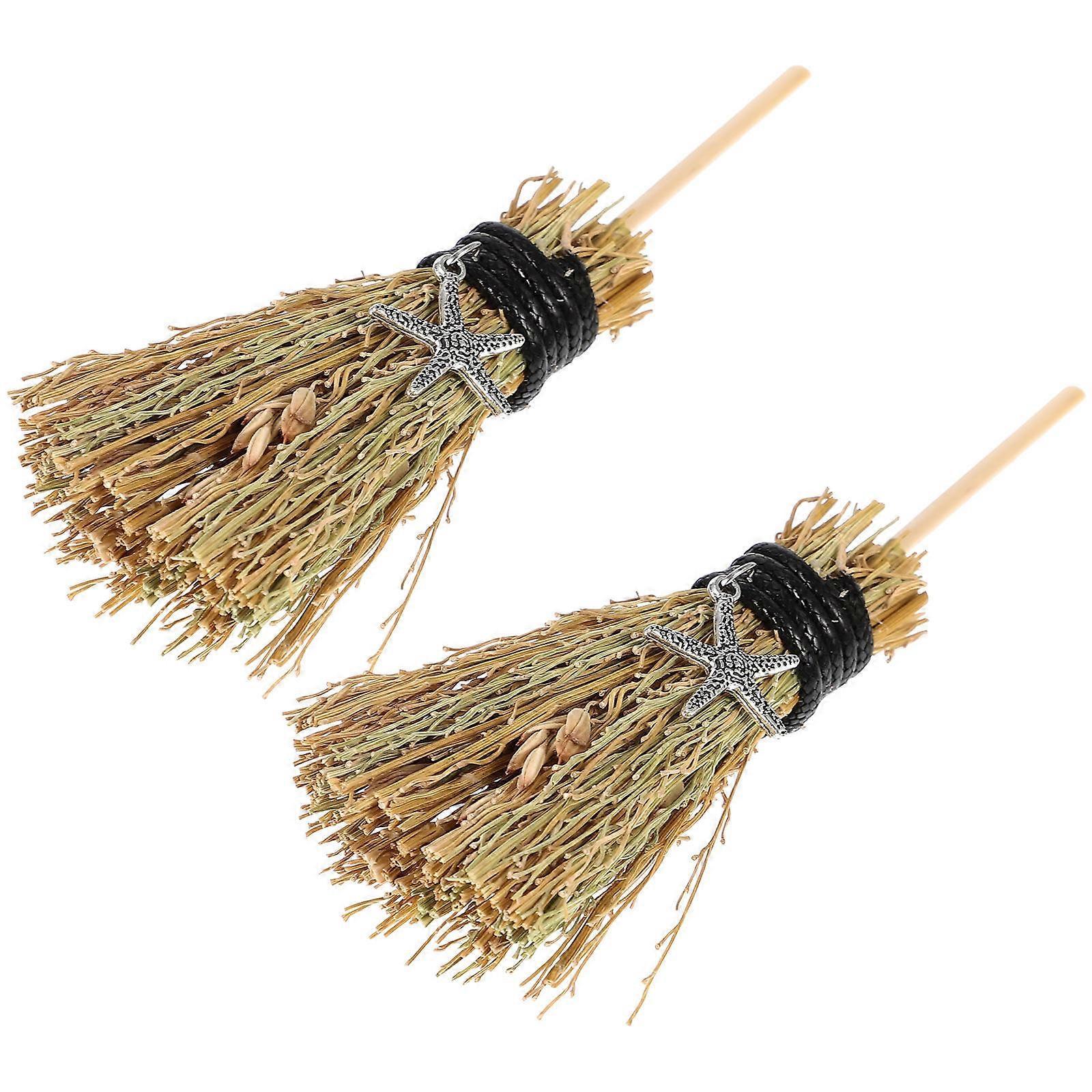 2pcs Broom Pendants Halloween Home Decor Craft Charms for Witch Festive Scenes and Layouts