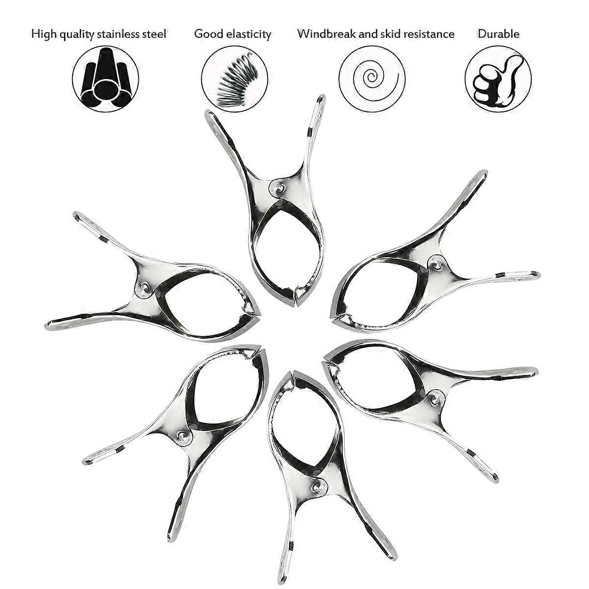 Clamping Towel Clips 6Pcs Strong Grip Stainless Steel Ideal For Organizing Closet Holding Clothes Daily Use