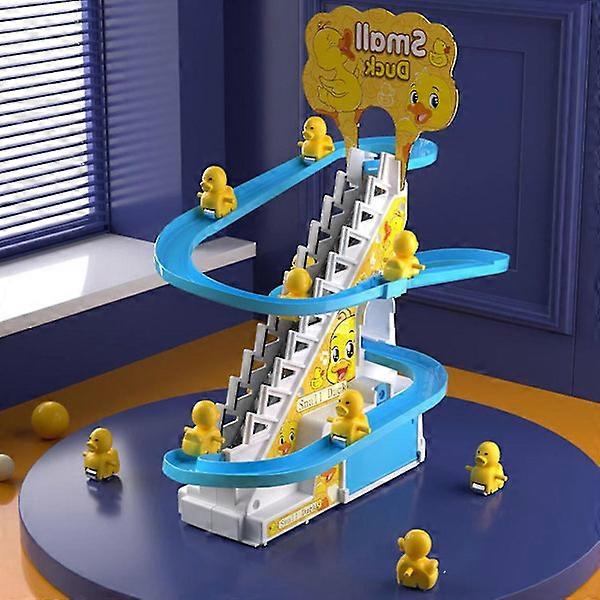 Duck Climbing Stairs Toys, Electric Duck Race Track Set with 9 Ducks with LED Flashing Lights