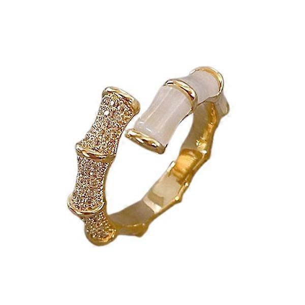 Ladies Ring Bamboo Shape Adjustable Opening Cubic Zirconia Inlaid Ladies Circle for Daily Wear
