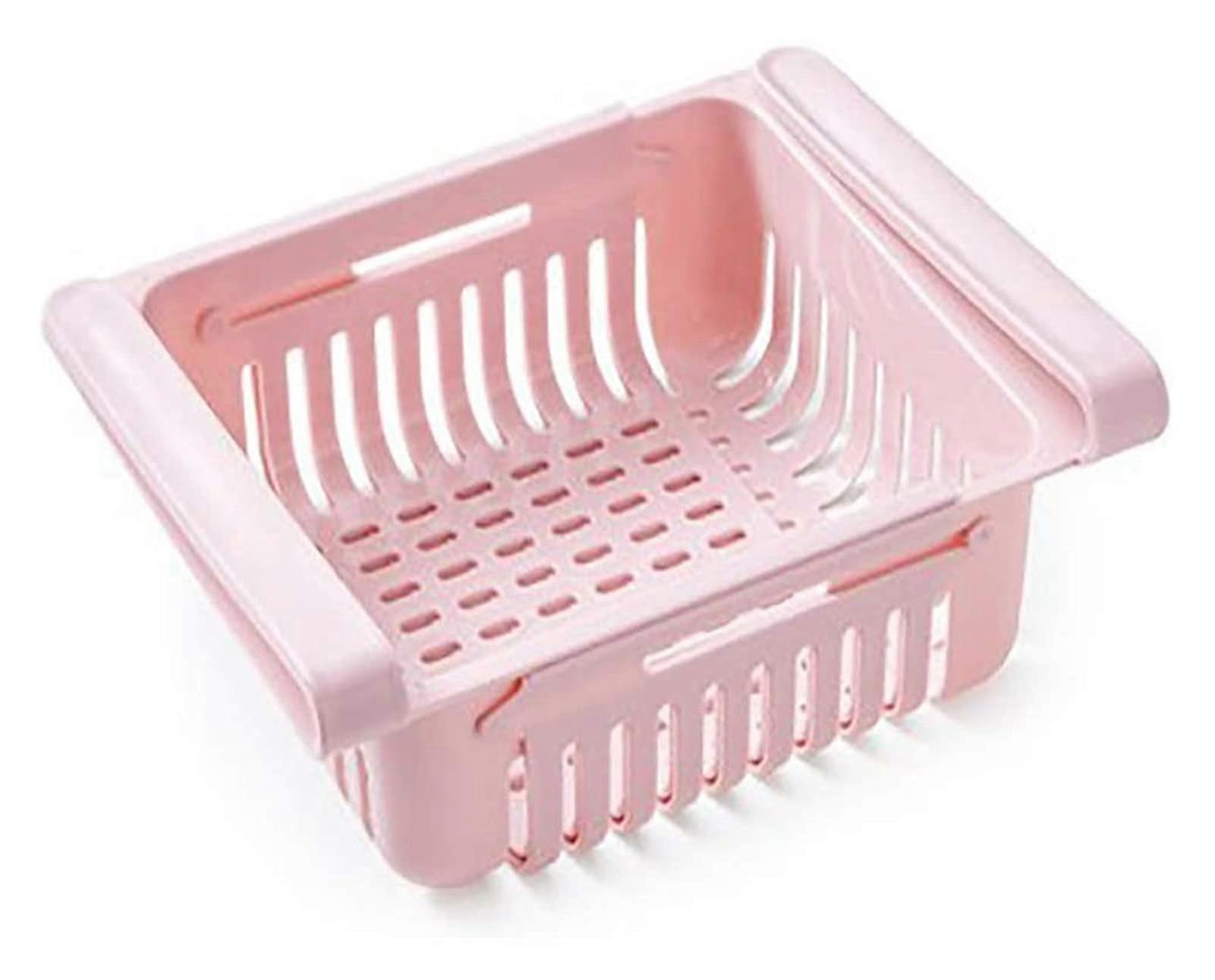 Multifunctional Refrigerator Hanging Storage Box, Retractable Drawer Organizer for Fruits and Vegetables, Pink Color