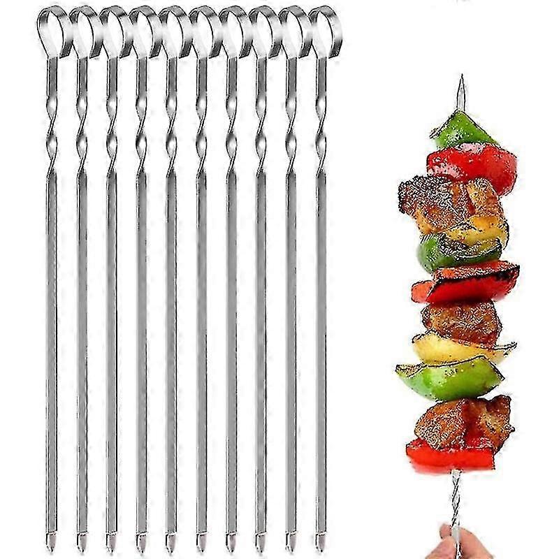 BBQ Skewers, 10 Pieces 45cm Stainless Steel Skewers Reusable Skewer Vegetable Skewers Skewer Spikes,